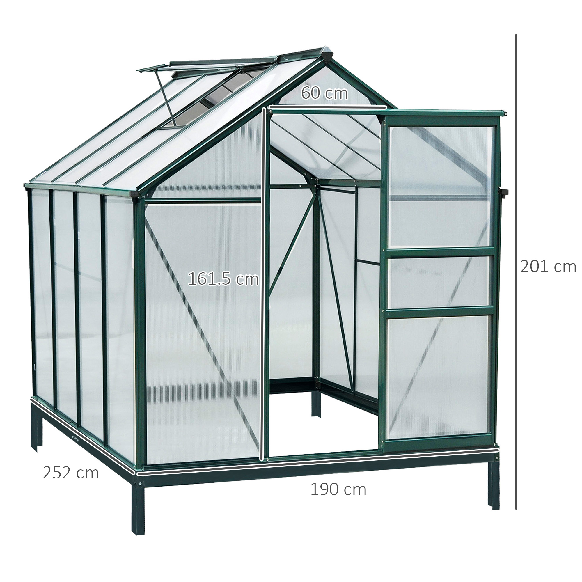 Outsunny Large Walk-In Greenhouse Aluminium Frame Greenhouse Garden Plants Grow Galvanized Base w/ Slide Door, 6 x 8 ft