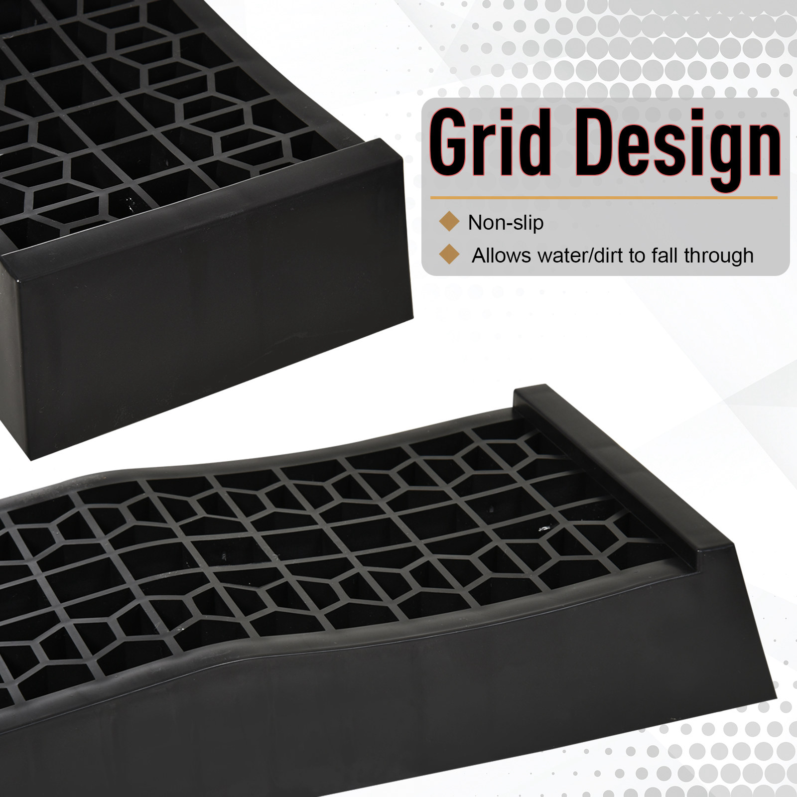 HOMCOM Set of 2 Durable Plastic Curb Ramps with Anti-Slip Surface, 3 Ton Load Capacity for Garage, Workshop, Cars, SUVs, Small Vans