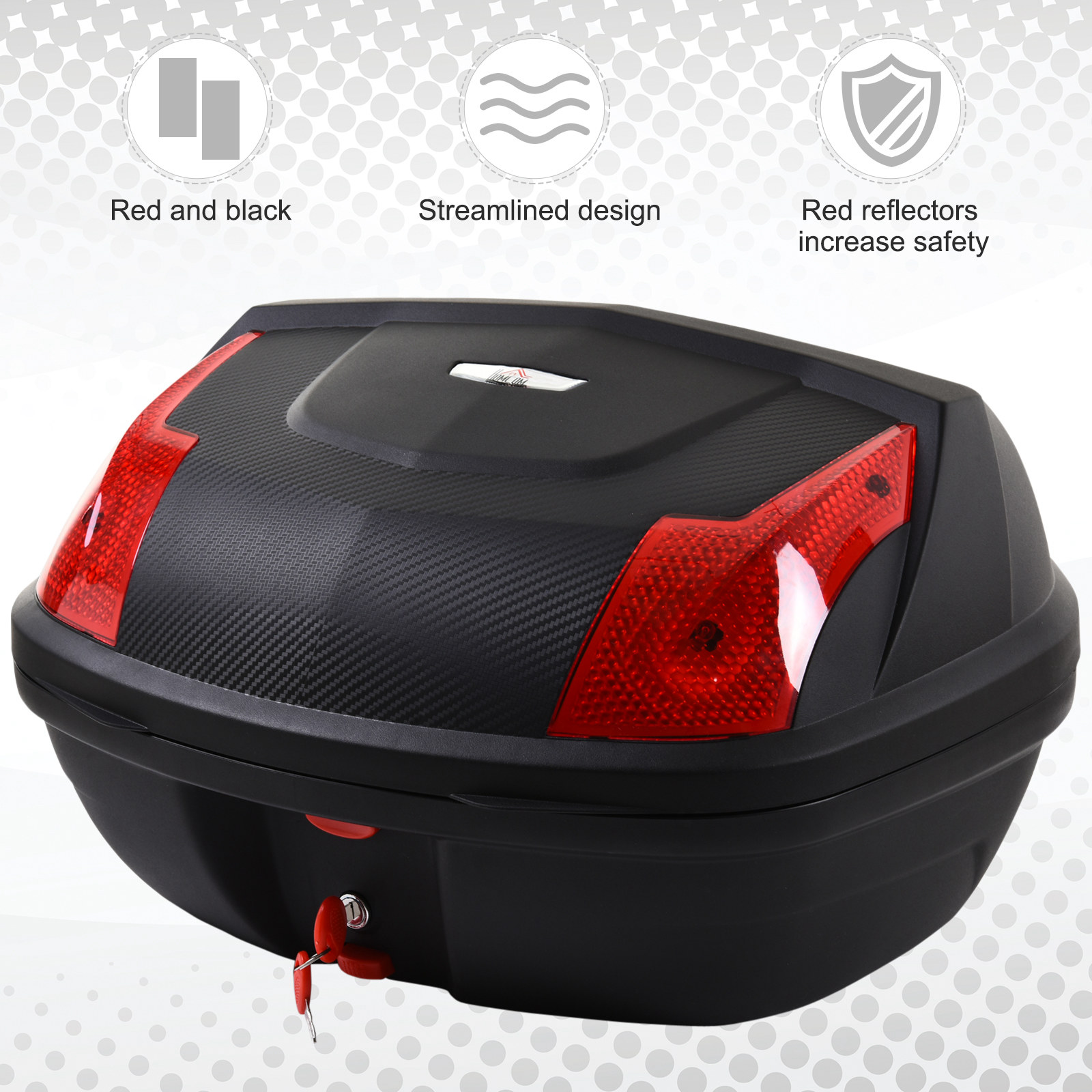 HOMCOM 48L Motorcycle Trunk, Modern Tough Style Travel Luggage Storage Box, Secure Accessory, Black