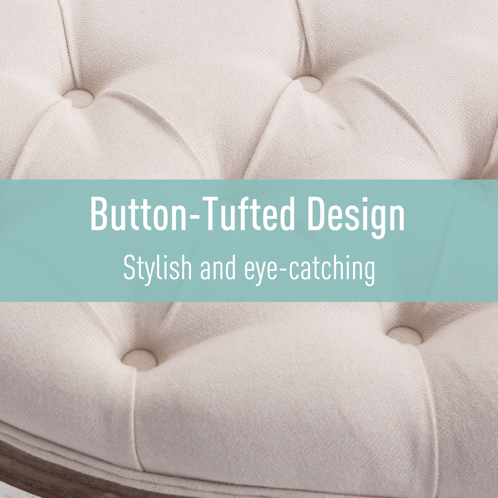 HOMCOM Ottoman Footstool, Half-Circle End Bench with Tufted Padded Seat and Brushed Wood Base, Antique Accents, Cream White