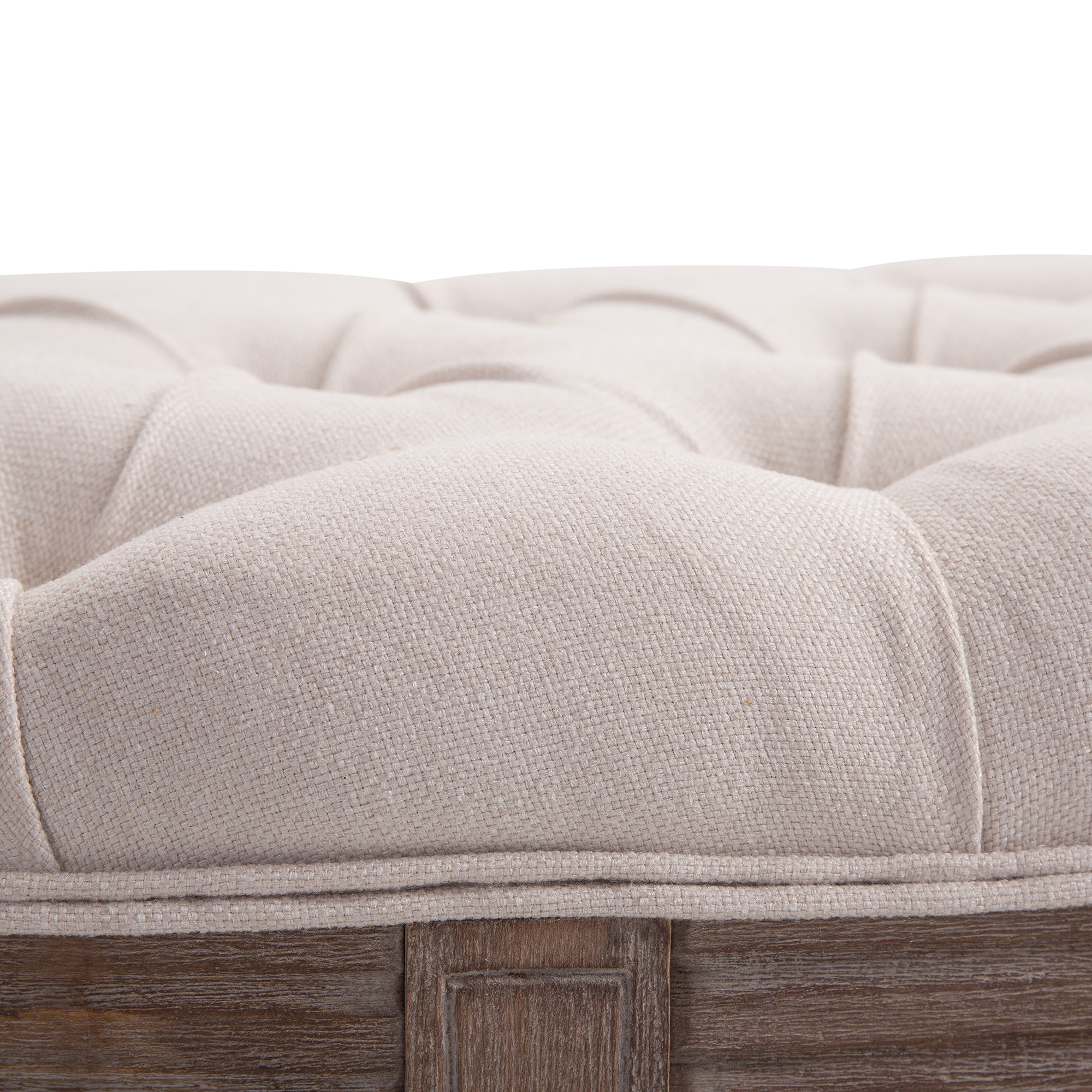 HOMCOM Ottoman Footstool, Half-Circle End Bench with Tufted Padded Seat and Brushed Wood Base, Antique Accents, Cream White