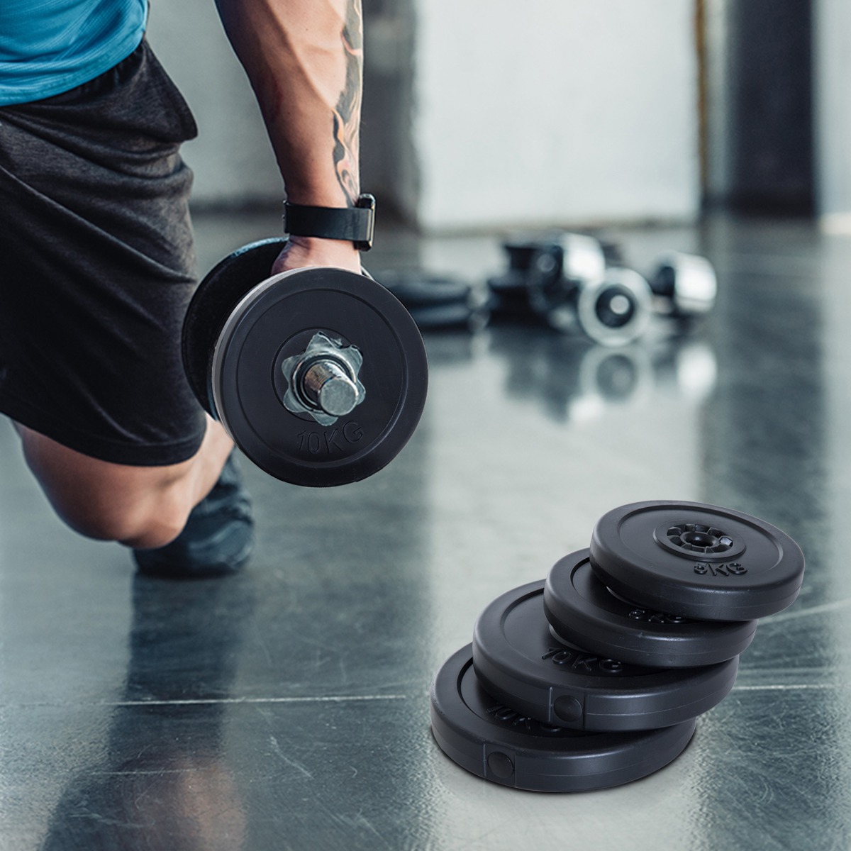 Disques D'haltères 4 X 15 Kg GYM80 - Diamètre 50 Mm, Caoutchouc Et Fonte - Occasion En Bon état