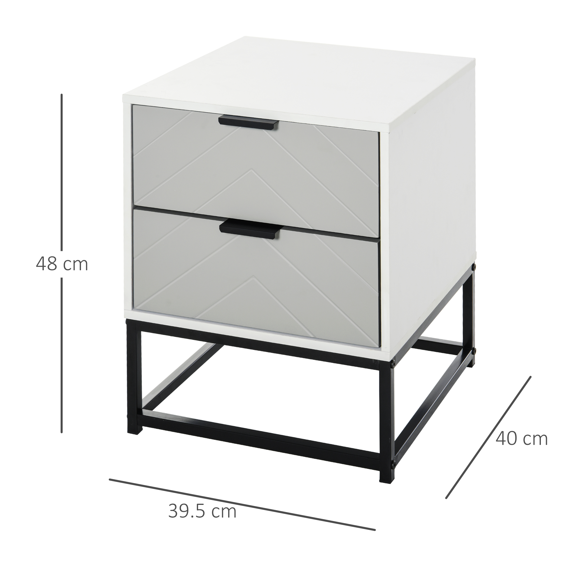 HOMCOM Bedside Cabinet, 2 Drawer Storage Unit with Unique Shape & Metal Base, Nightstand for Bedroom, Living Room, Study Room, Dorm