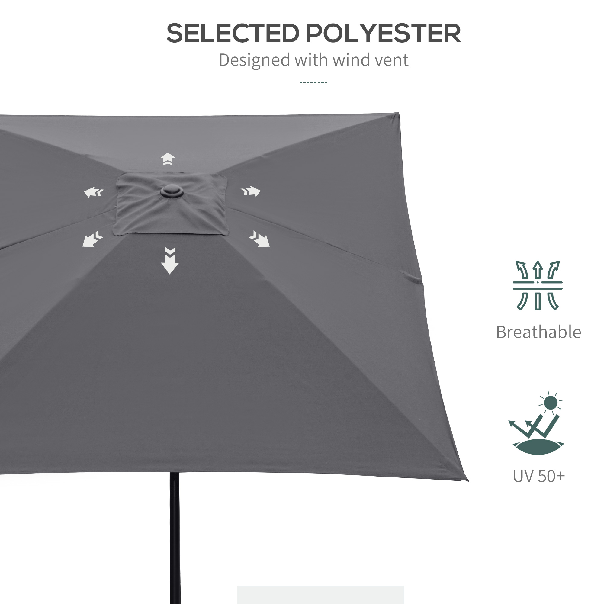 Outsunny Rectangular Garden Parasol, 2 x 3(m), Outdoor Sun Shade Umbrella with Crank and Tilt Function, Aluminium Pole, Dark Grey