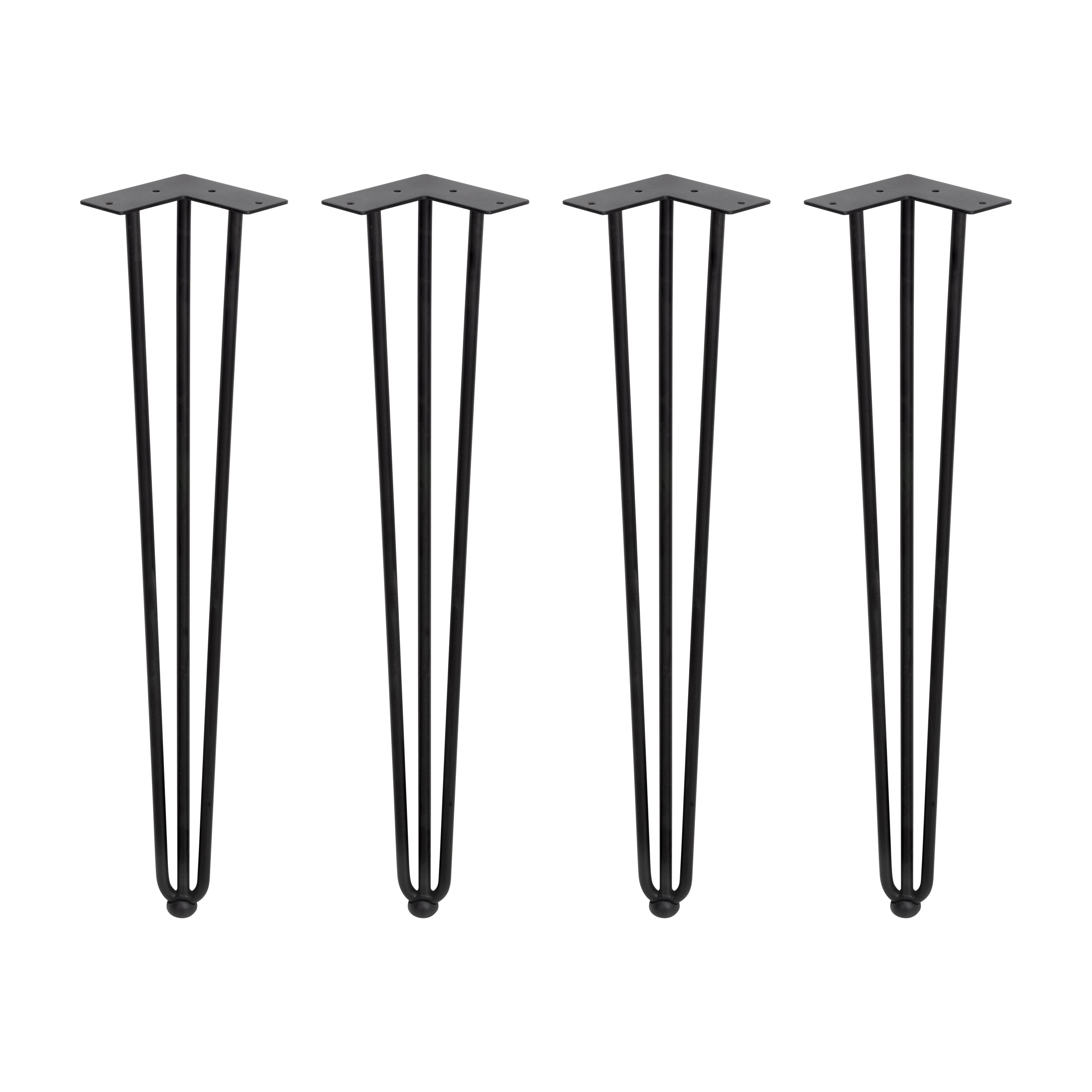 Emuca Set di gambe Hairpin di 3 bastoncini per tavolo, 710, Verniciato nero, Acciaio