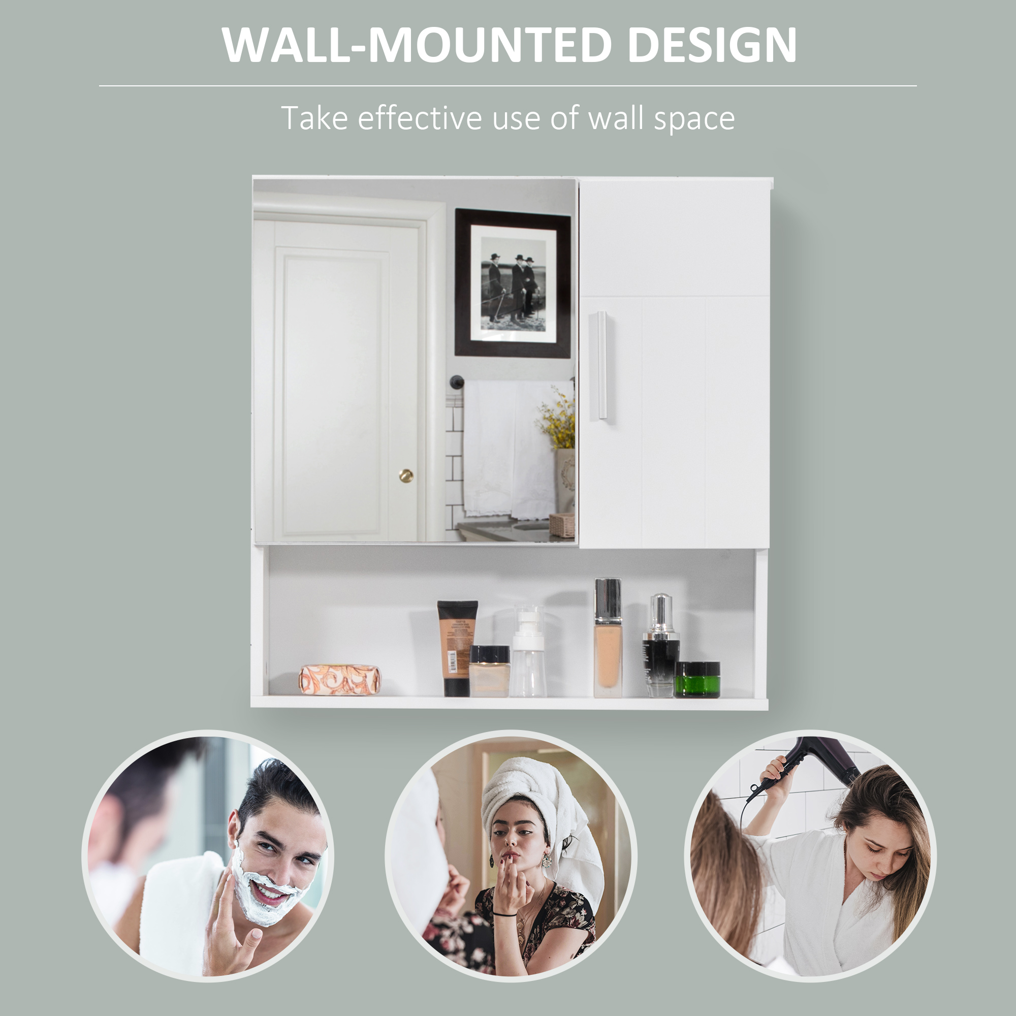 kleankin Wall Mounted Bathroom Cabinet, Double Door Storage Cupboard with Adjustable Shelf, White