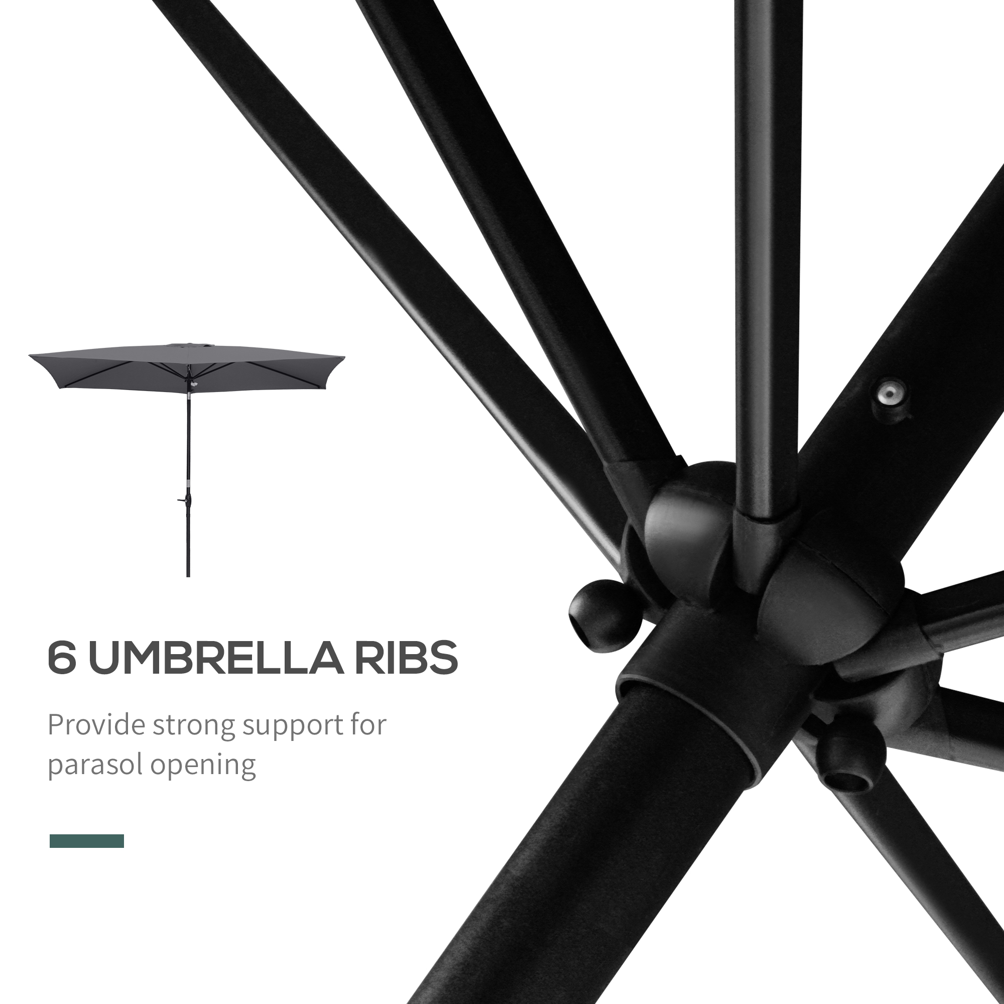 Outsunny Rectangular Garden Parasol, 2 x 3(m), Outdoor Sun Shade Umbrella with Crank and Tilt Function, Aluminium Pole, Dark Grey