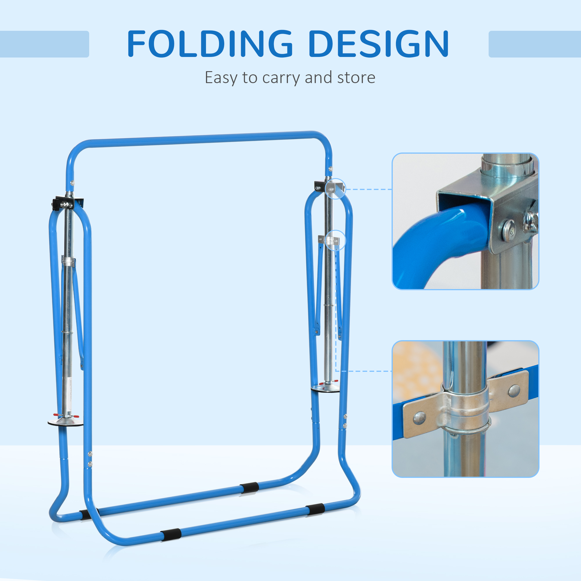 HOMCOM Gymnastics Bar for Kids, Folding Horizontal Bars with Adjustable Height, Training Bar with Triangle Base, Blue