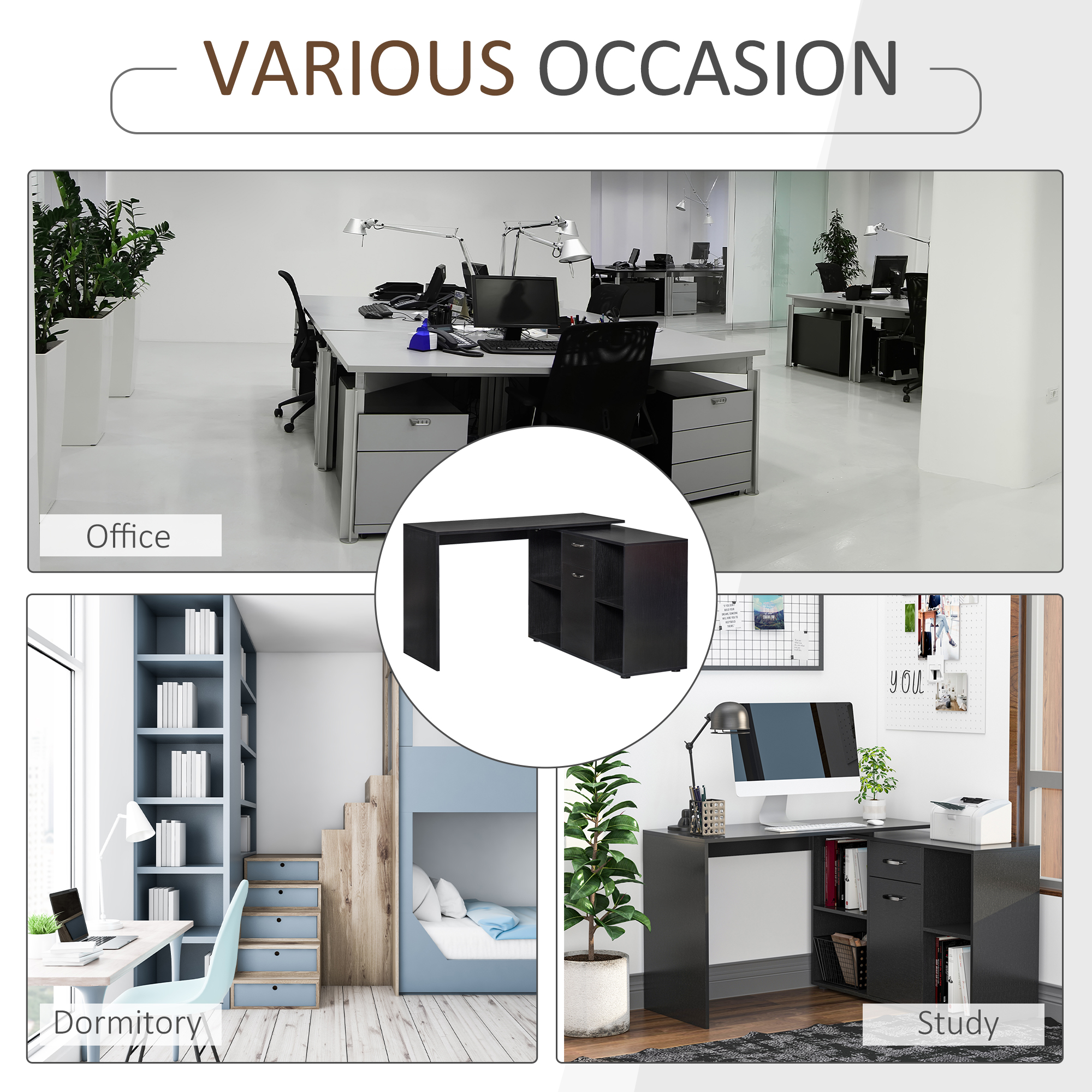 HOMCOM Modern L-Shaped Computer Desk, Laptop PC Corner Table, Home Office Workstation with Spacious Storage, Black