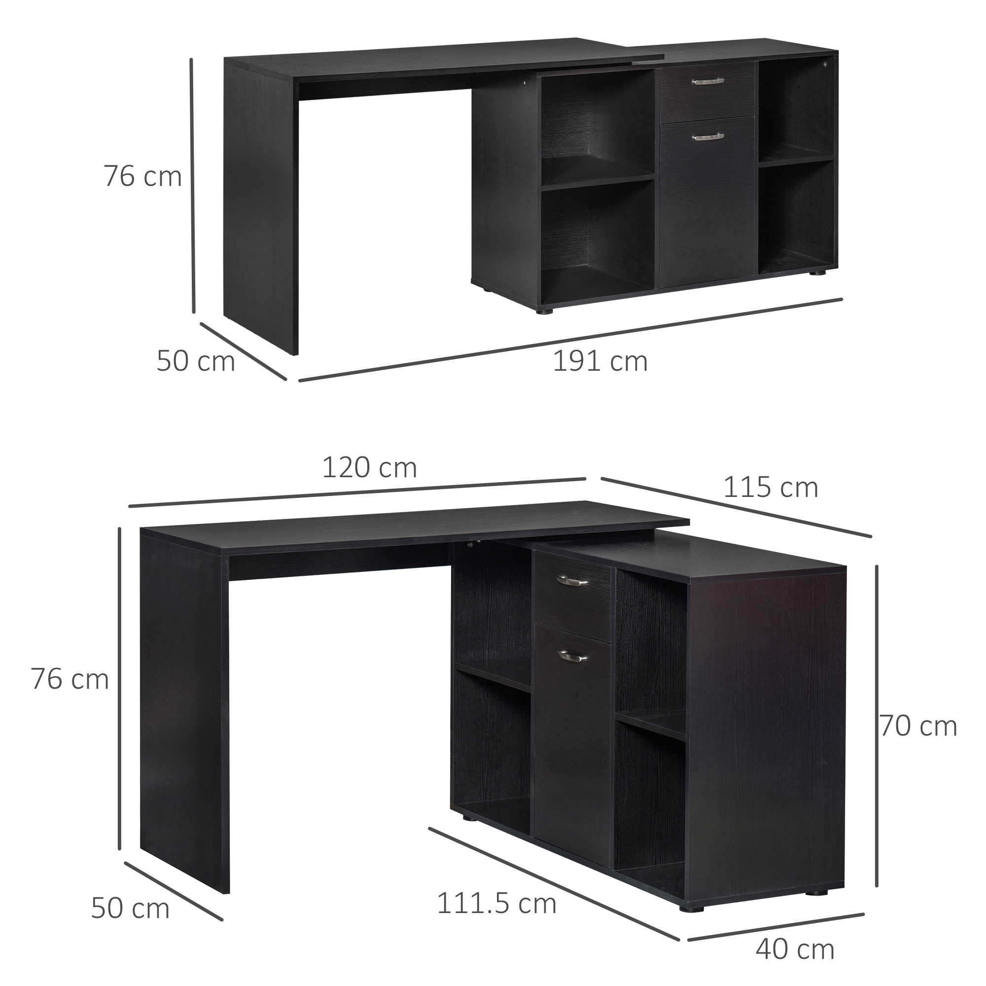 HOMCOM Modern L-Shaped Computer Desk, Laptop PC Corner Table, Home Office Workstation with Spacious Storage, Black