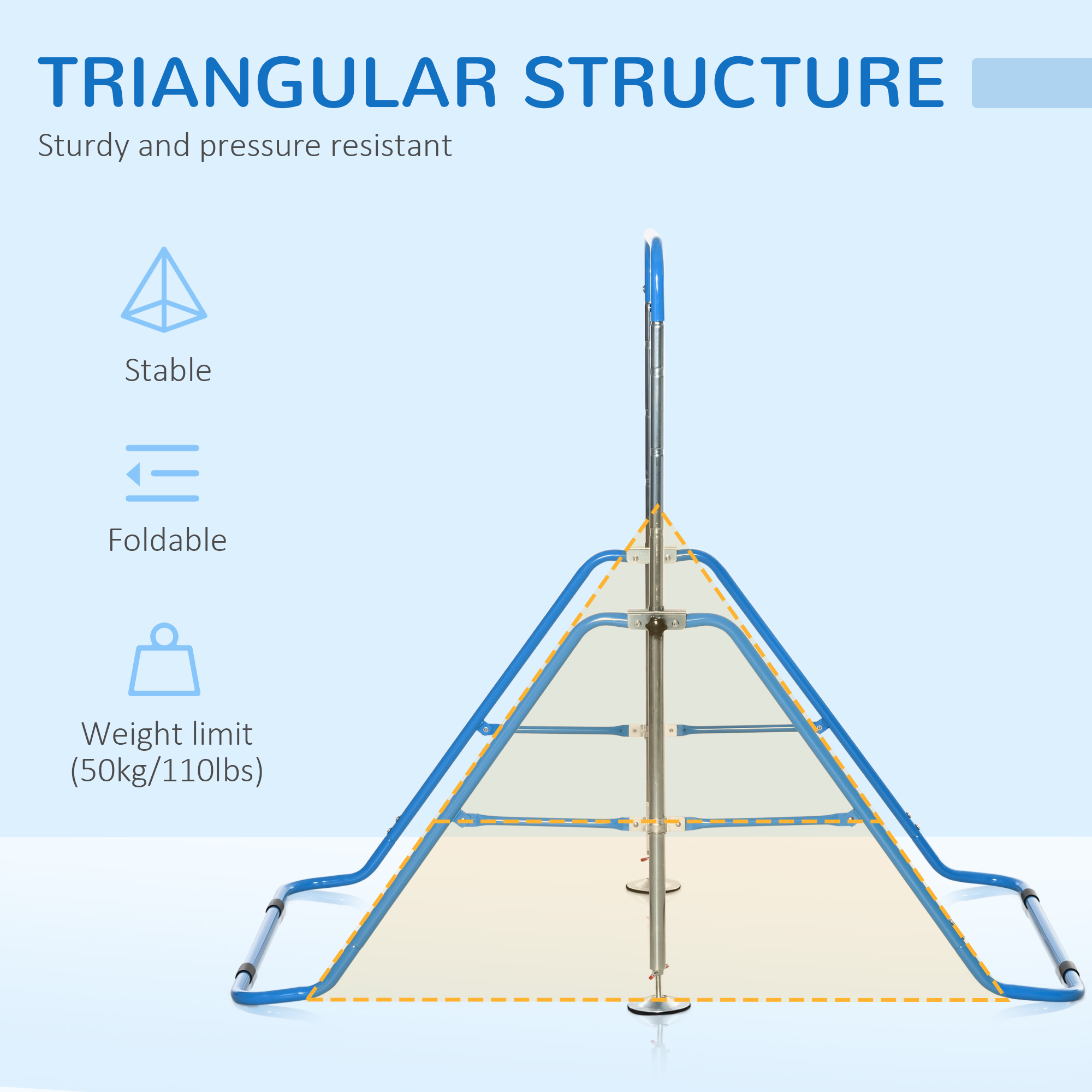 HOMCOM Gymnastics Bar for Kids, Folding Horizontal Bars with Adjustable Height, Training Bar with Triangle Base, Blue