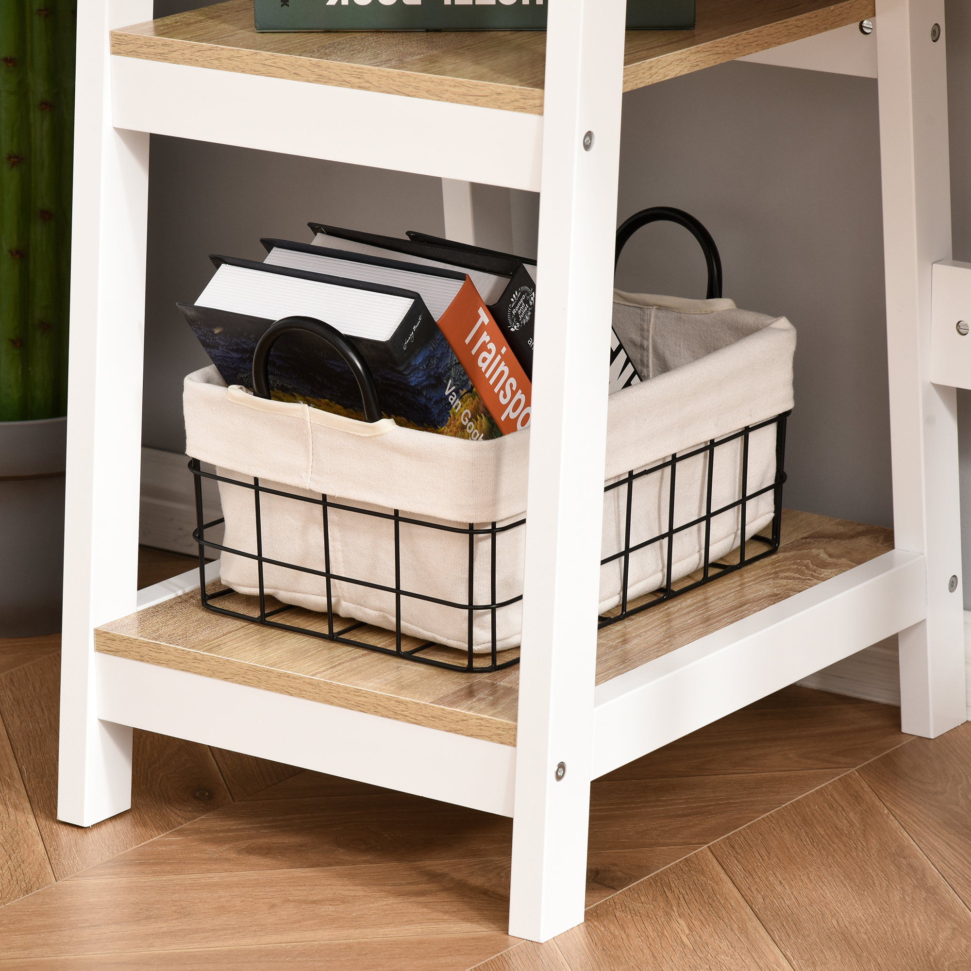 HOMCOM Compact Computer Desk with Storage Shelves Study Table with Bookshelf PC Table Workstation for Home Office Study White and Natural