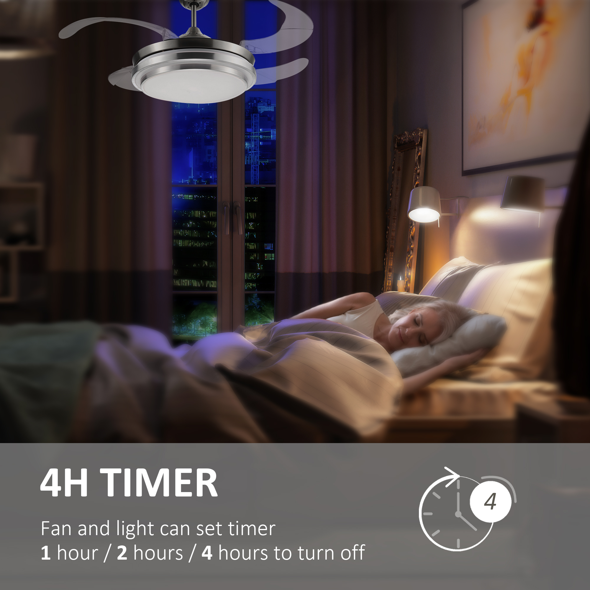 HOMCOM Indoor Ceiling Fan with Light, Retractable Blades, Modern Mount Dimmable LED Lighting Fan with Remote Controller, for Bedroom, Living Room