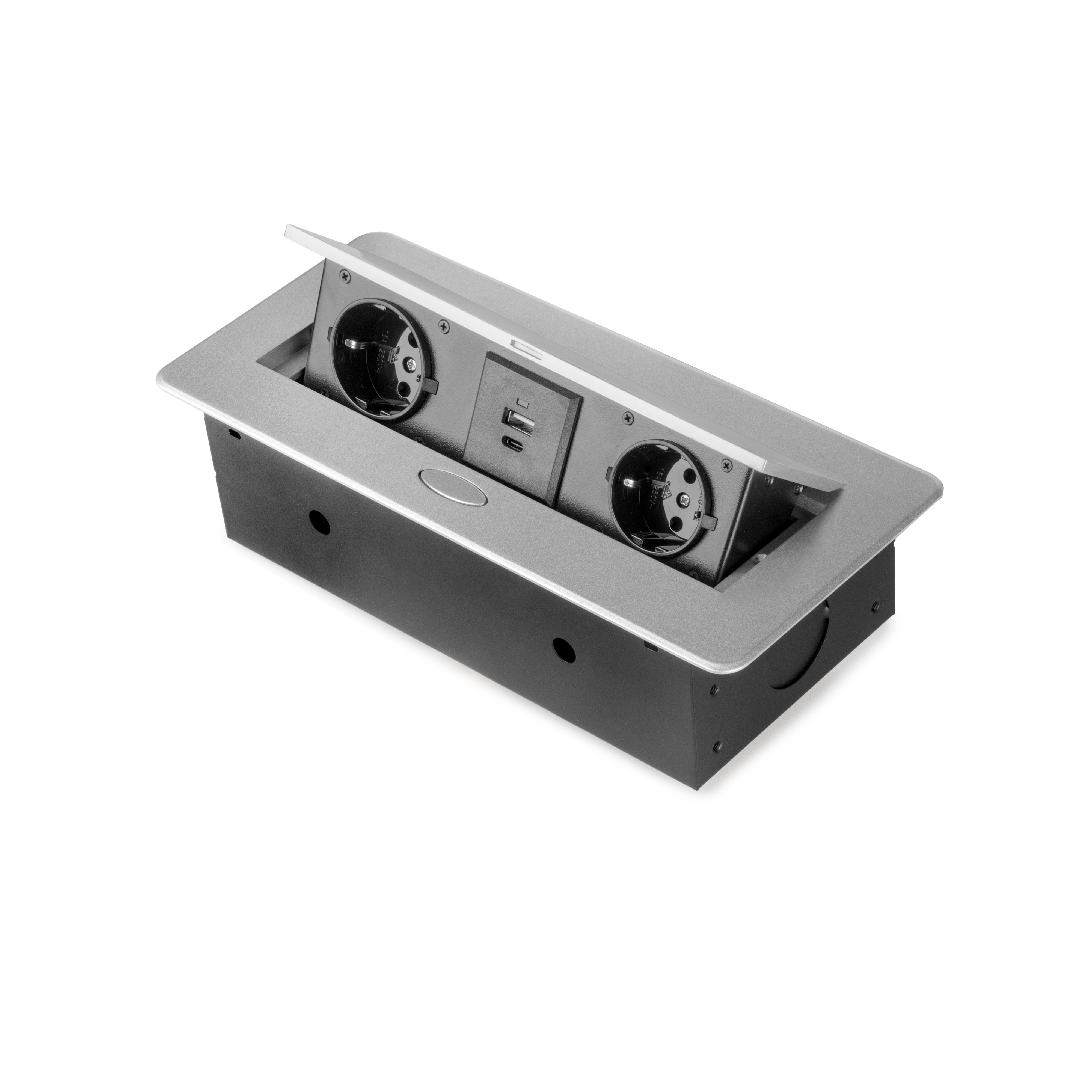 Emuca Multipresa Atom 26 Lite per scrivania, Verniciato alluminio, Zama e Acciaio e Tecnoplastica