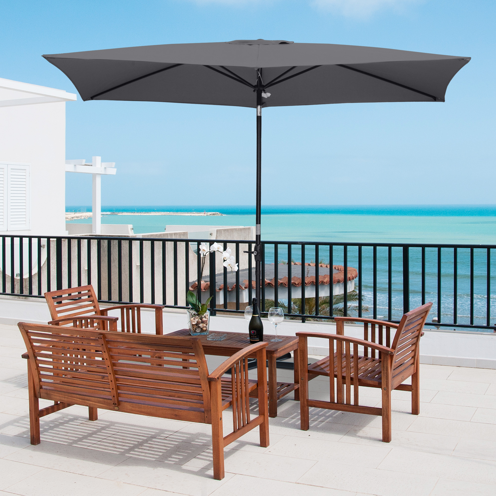 Outsunny Rectangular Garden Parasol, 2 x 3(m), Outdoor Sun Shade Umbrella with Crank and Tilt Function, Aluminium Pole, Dark Grey