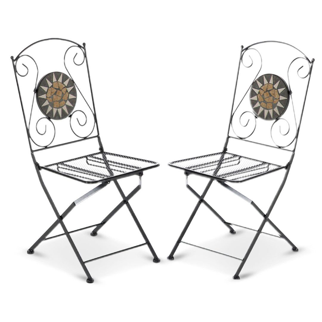 2 pz Sedia pieghevole richiudibile in ferro e mosaico per esterno Musa Black