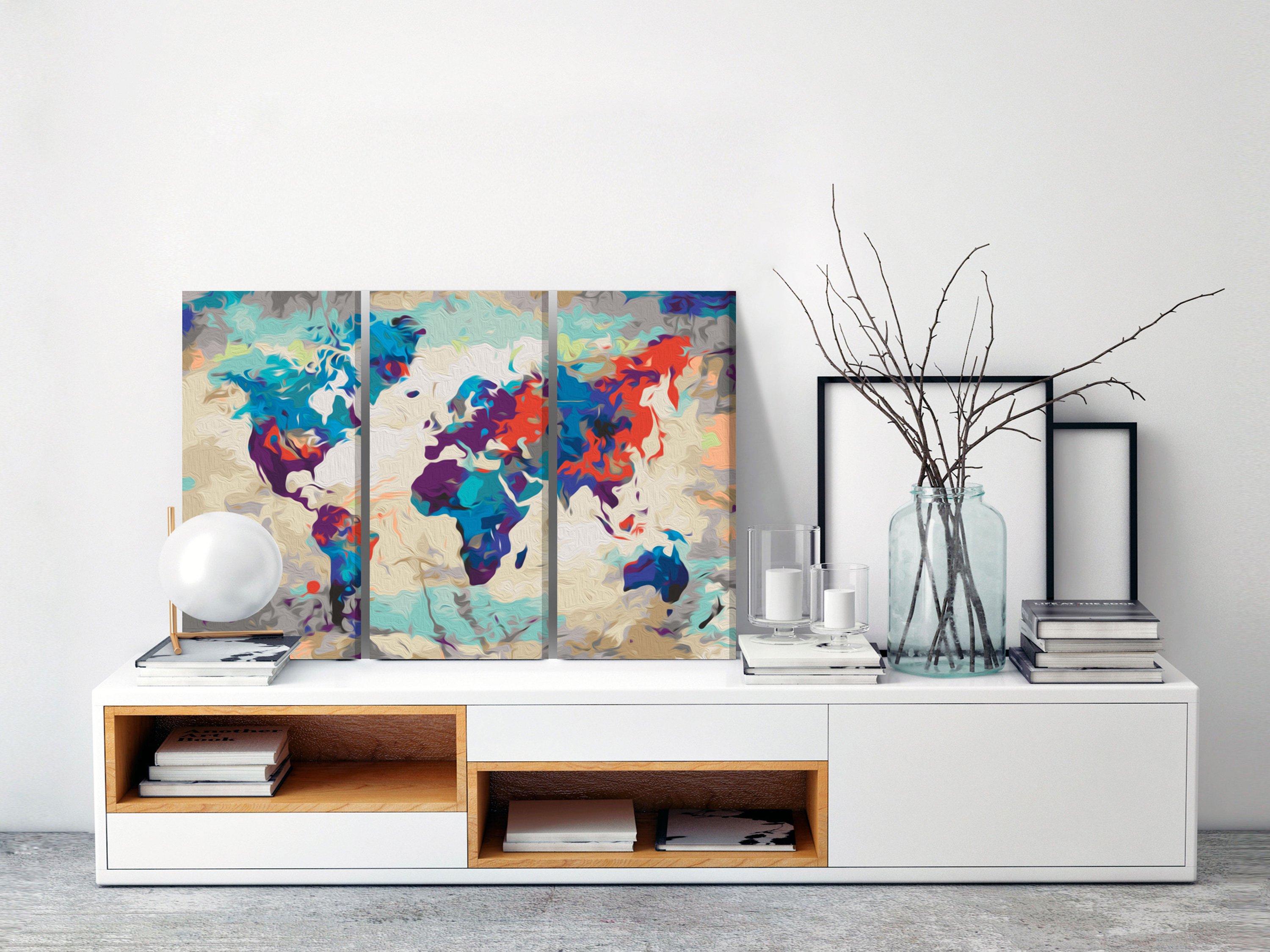 Quadro fai da te - World Map (Blue & Red) 3 Parts, 60x40