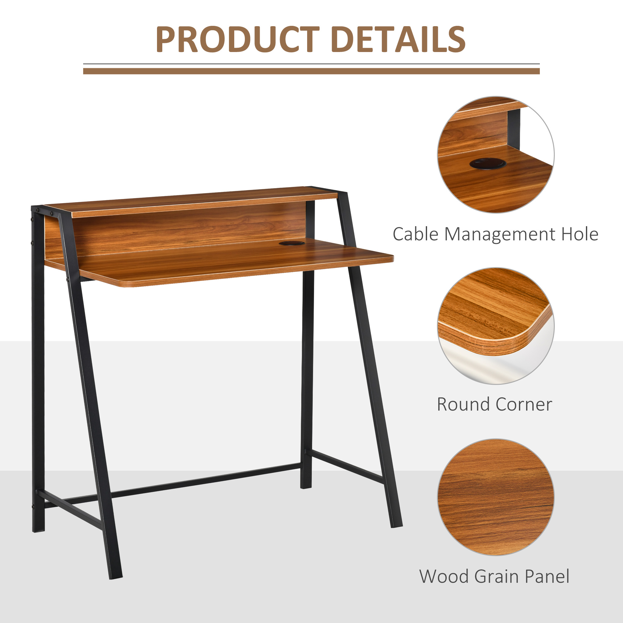 HOMCOM Two-Tier Computer Desk, Home Office Writing Study Table with Storage Shelf, PC Laptop Desk Gaming Workstation, Walnut