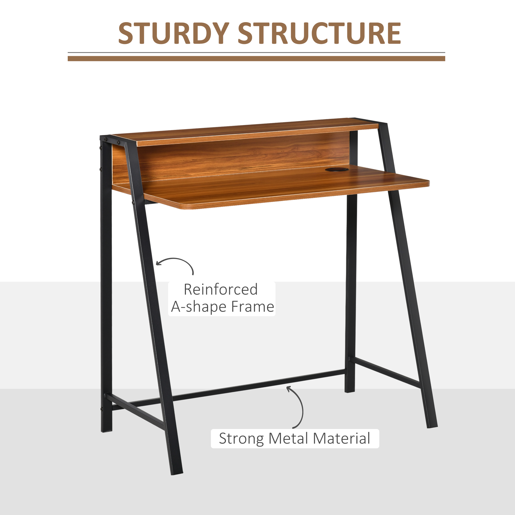 HOMCOM Two-Tier Computer Desk, Home Office Writing Study Table with Storage Shelf, PC Laptop Desk Gaming Workstation, Walnut