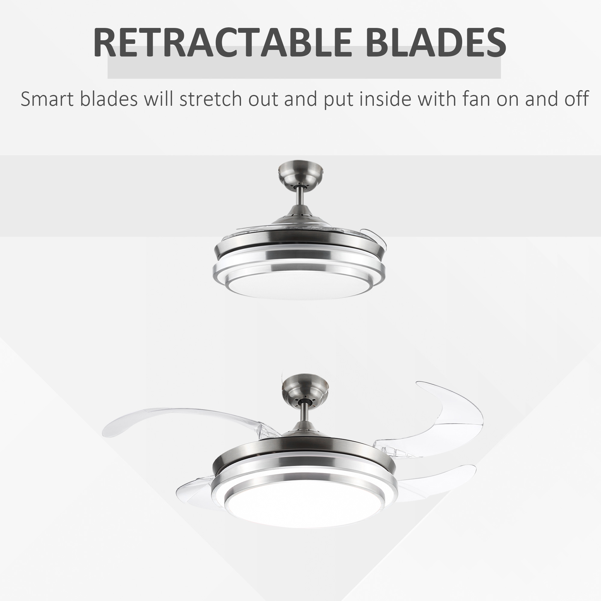 HOMCOM Indoor Ceiling Fan with Light, Retractable Blades, Modern Mount Dimmable LED Lighting Fan with Remote Controller, for Bedroom, Living Room