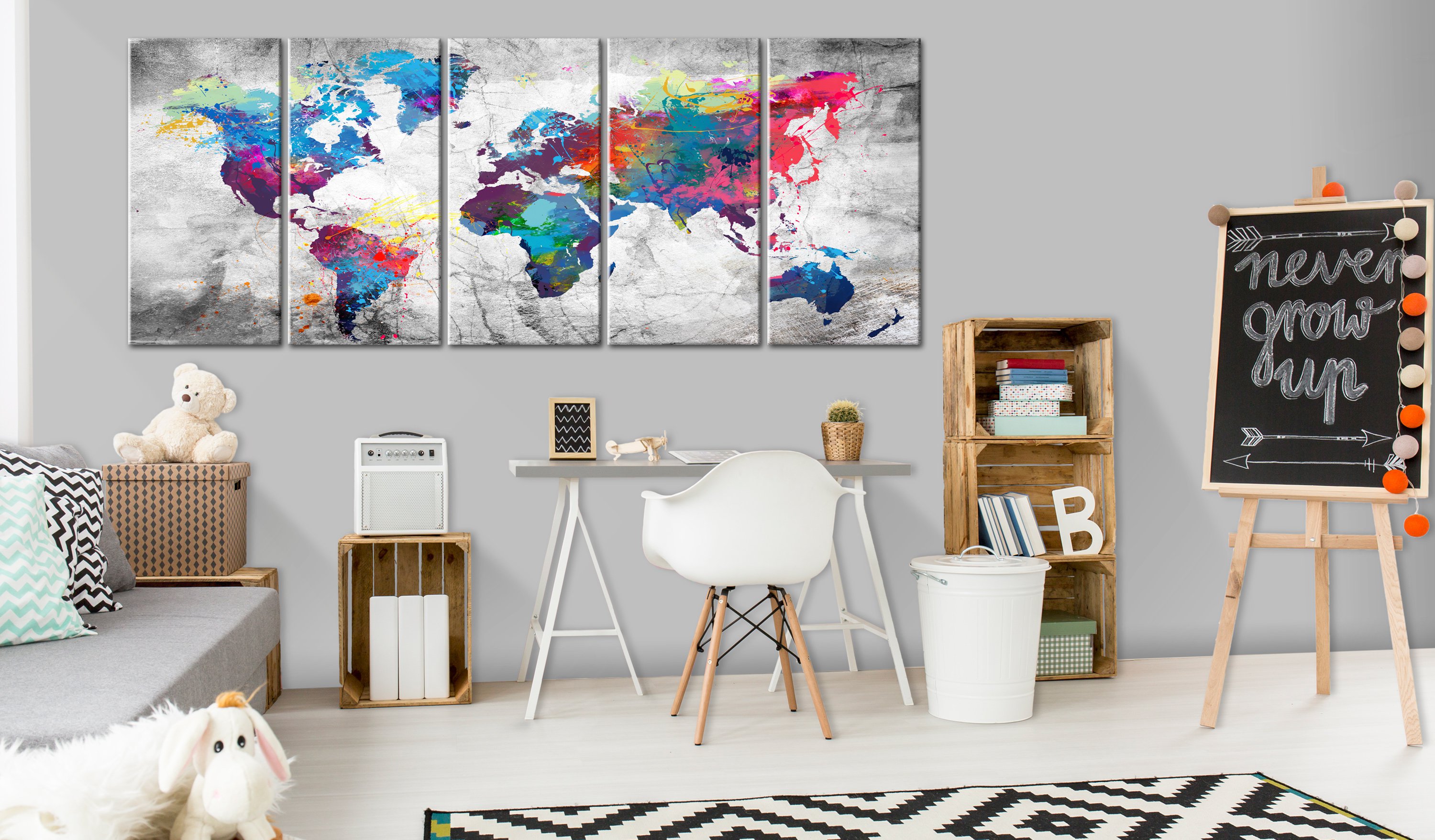 Quadro - World Map: Spilt Paint, 200x80
