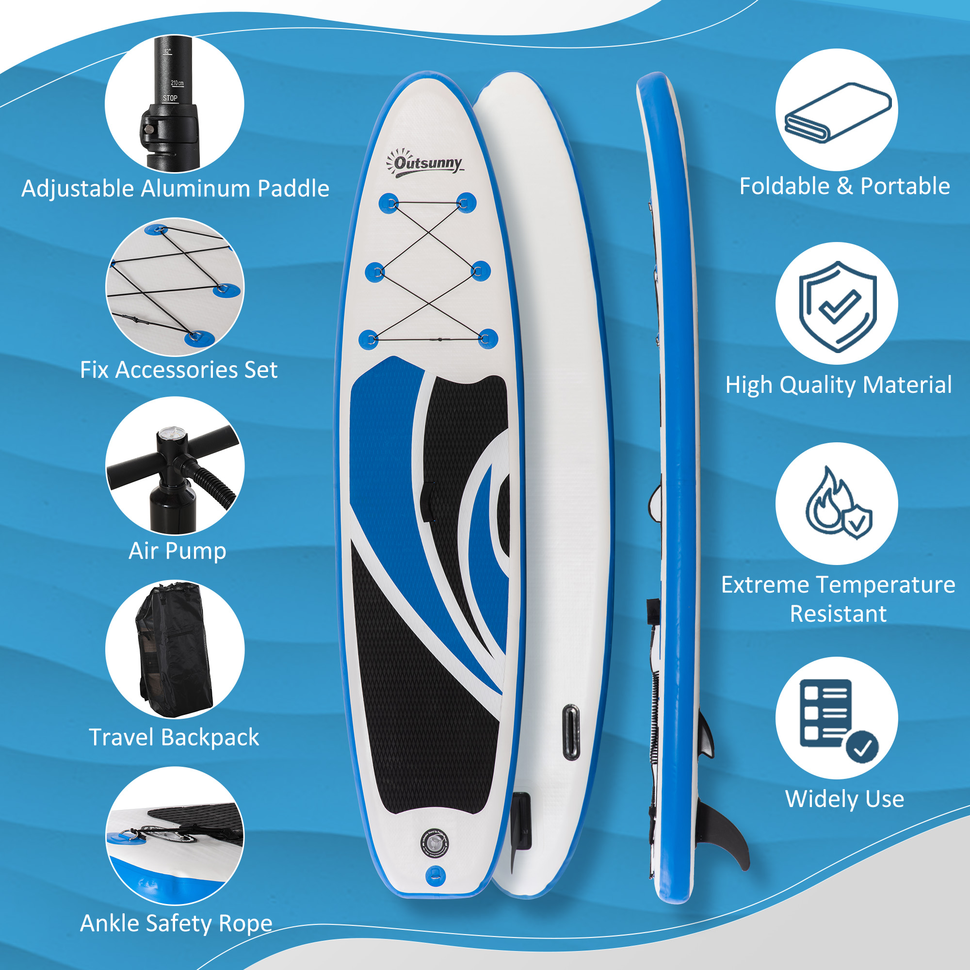 Outsunny 10'6" x 30" x 6" Inflatable Paddle Stand Up Board, Adjustable Aluminium Paddle Non-Slip Deck Board with ISUP Accessories, 320L x 76W x 15H cm