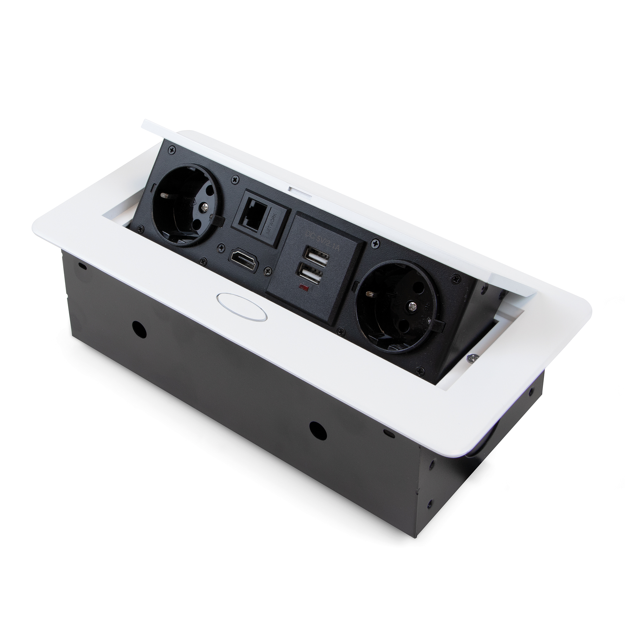 Emuca Multipresa Atom 26 per scrivania, EU, Verniciato bianco, Acciaio e Tecnoplastica e Zama