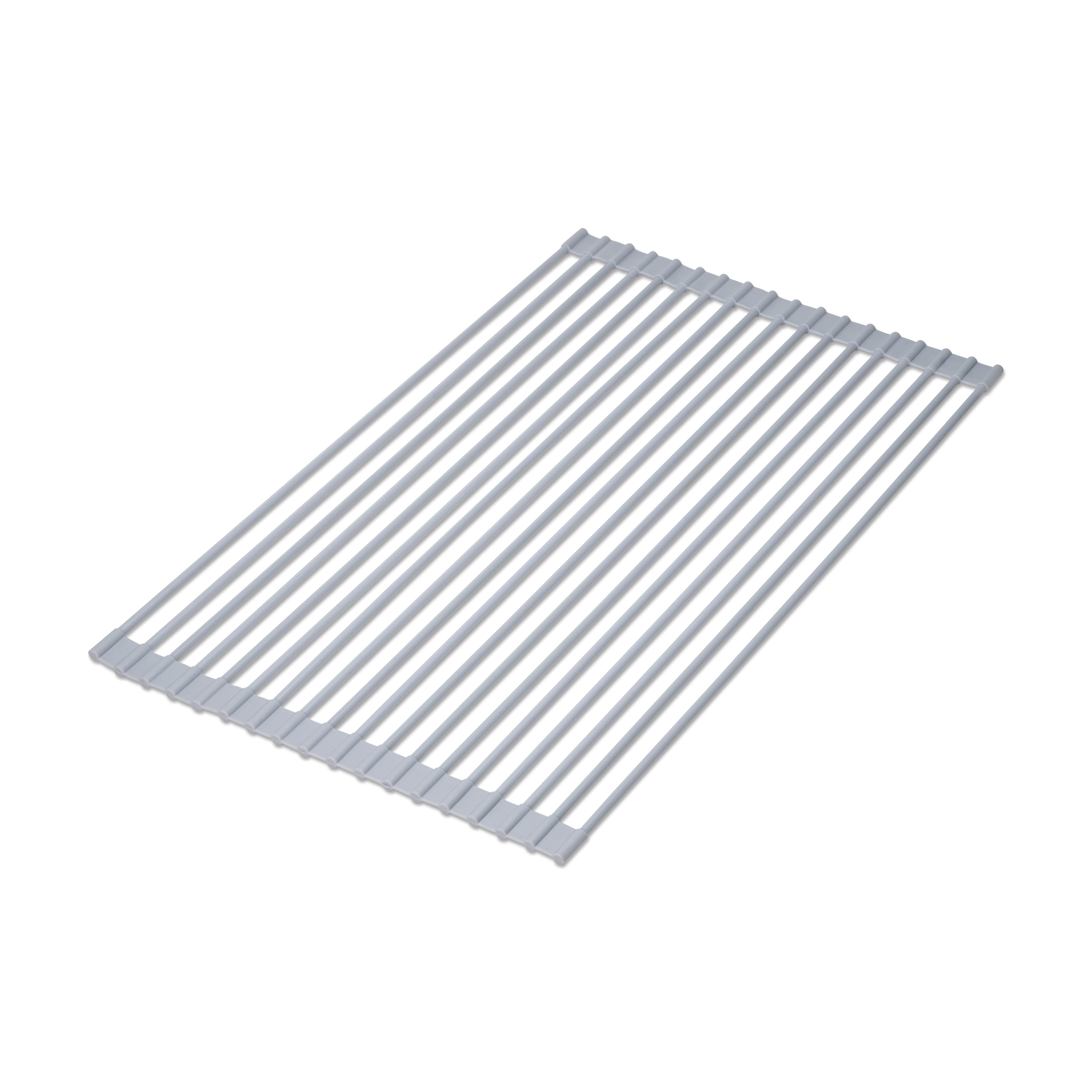 Emuca Scolapiatti in acciaio e silicone flessibile, Plastica grigia, Acciaio e Tecnoplastica