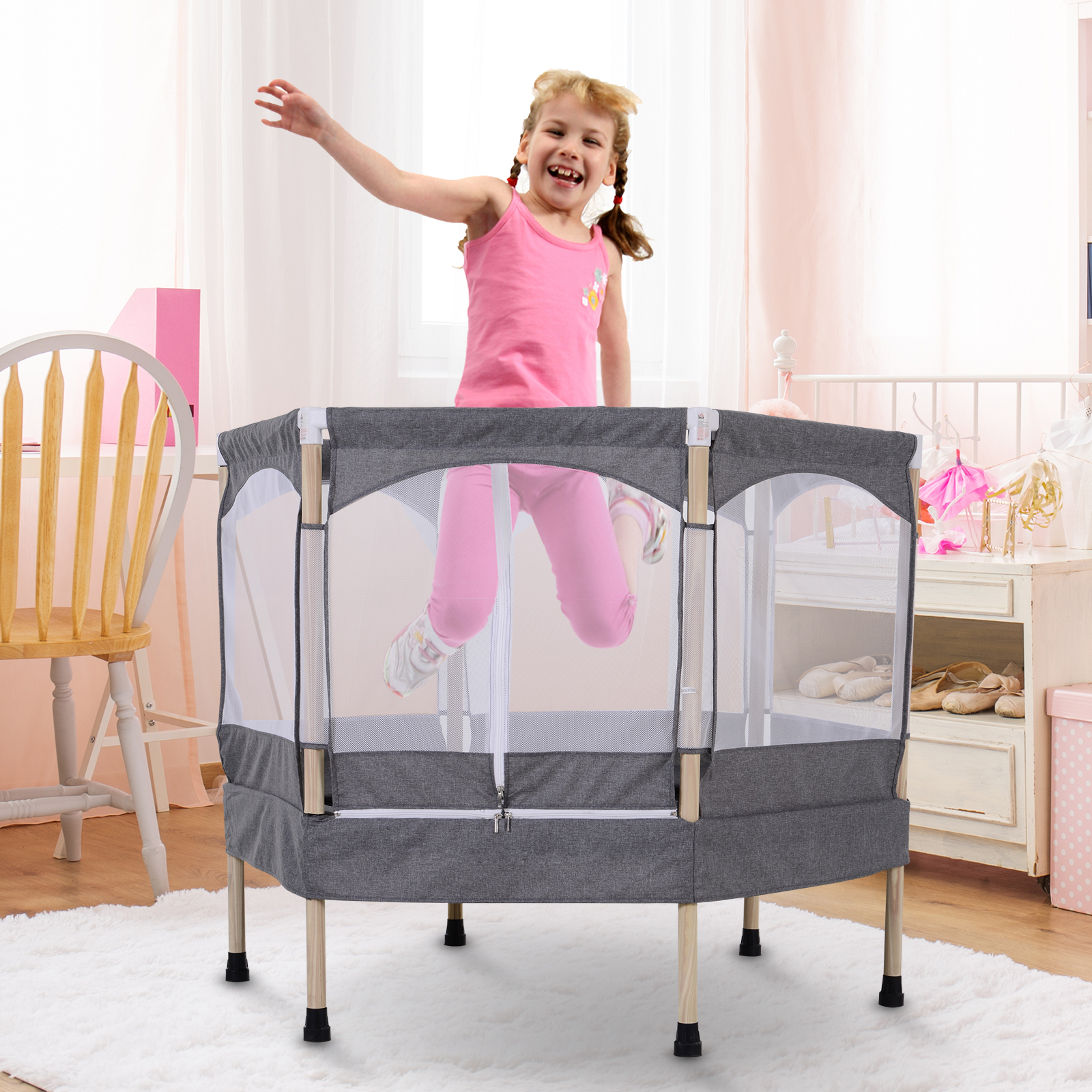 HOMCOM Cama Elástica Infantil Exterior 163x190 cm, Trampolín para Niños con Red de Seguridad