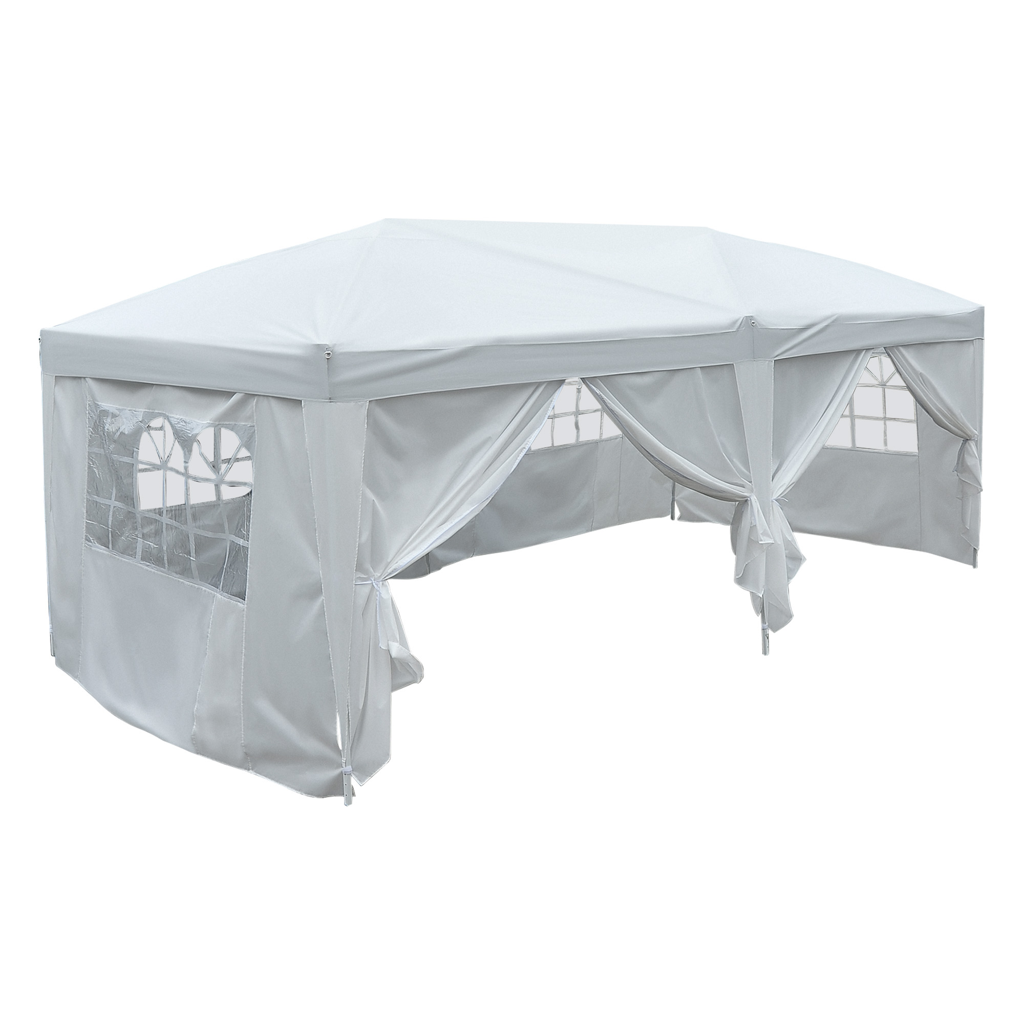 Outsunny Gazebo Pieghevole da Giardino Esterno con 6 Pannelli Laterali 6x3m Bianco