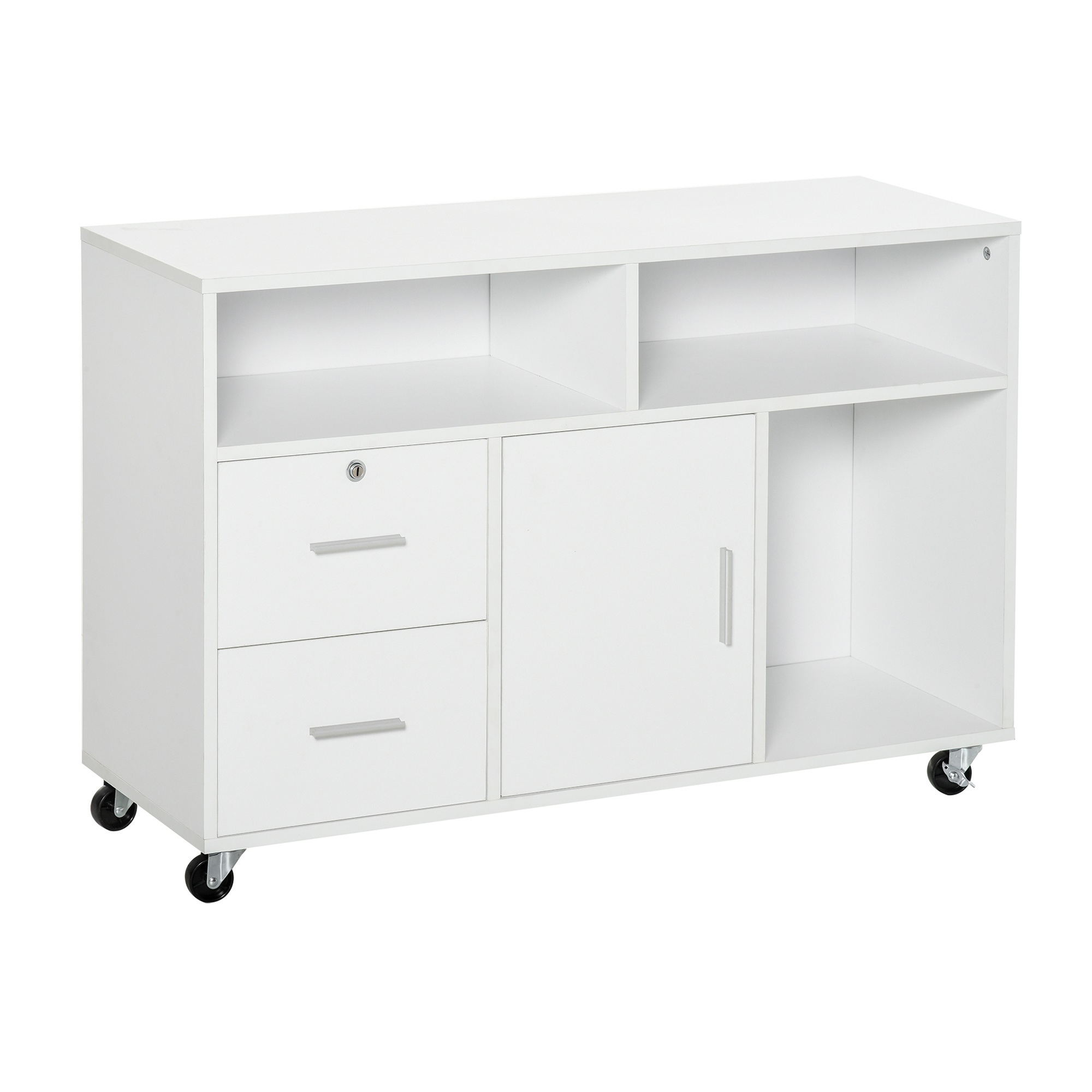 HOMCOM Mobile Porta Stampante con Cassetti, Mobiletto Multiuso per Ufficio e Casa, Bianco, 100x35x65cm