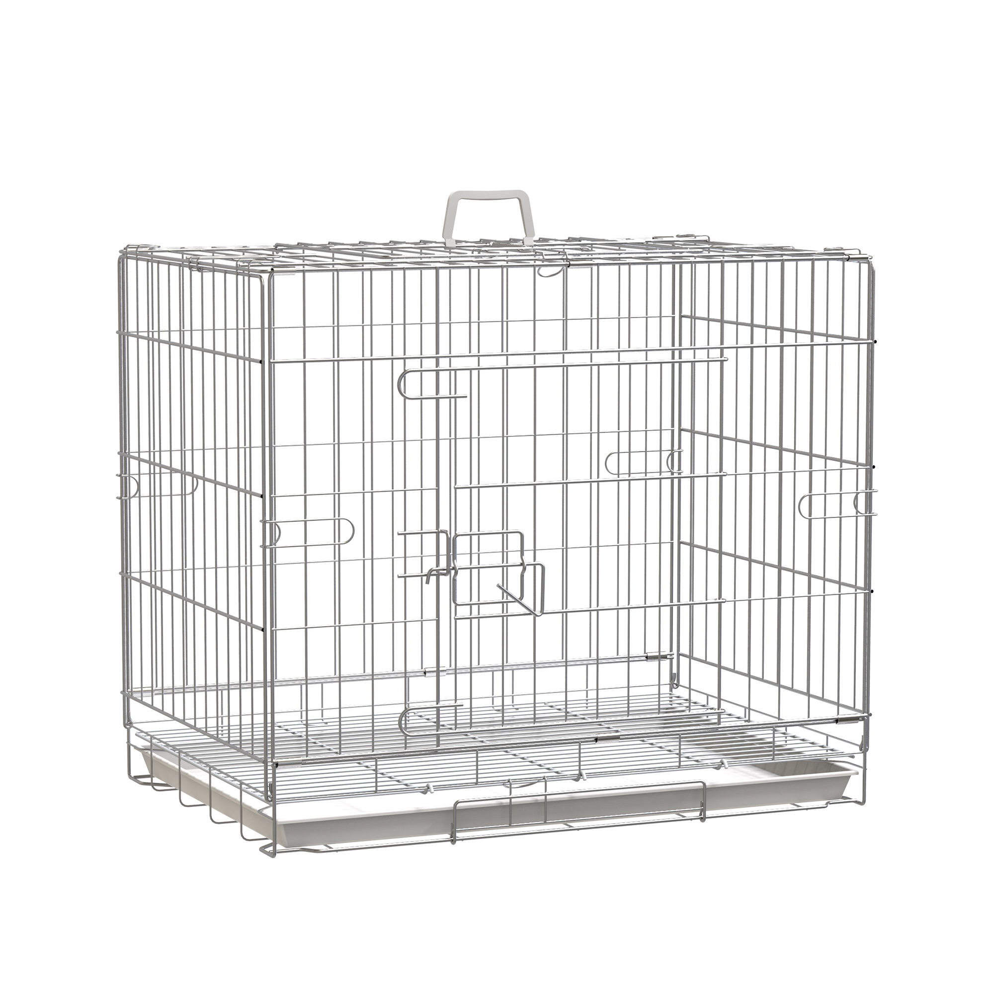 Pawhut Kennel Gabbia per Cani Pieghevole in Acciaio Galvanizzato, Porta con Blocco e Fondo Rimovibile,61L x 43P x 53Acm argento