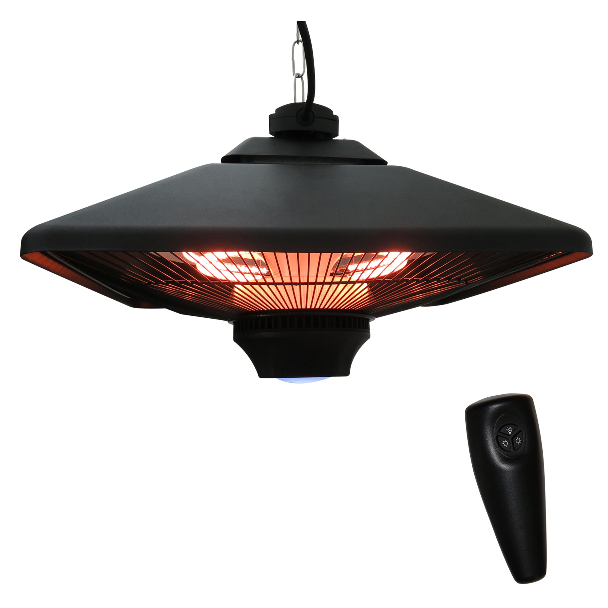 Outsunny Lampada Riscaldante per Esterni con Luce LED, 2 Livelli di Potenza 1000/2000W e Telecomando, 43x43x25cm, Nero