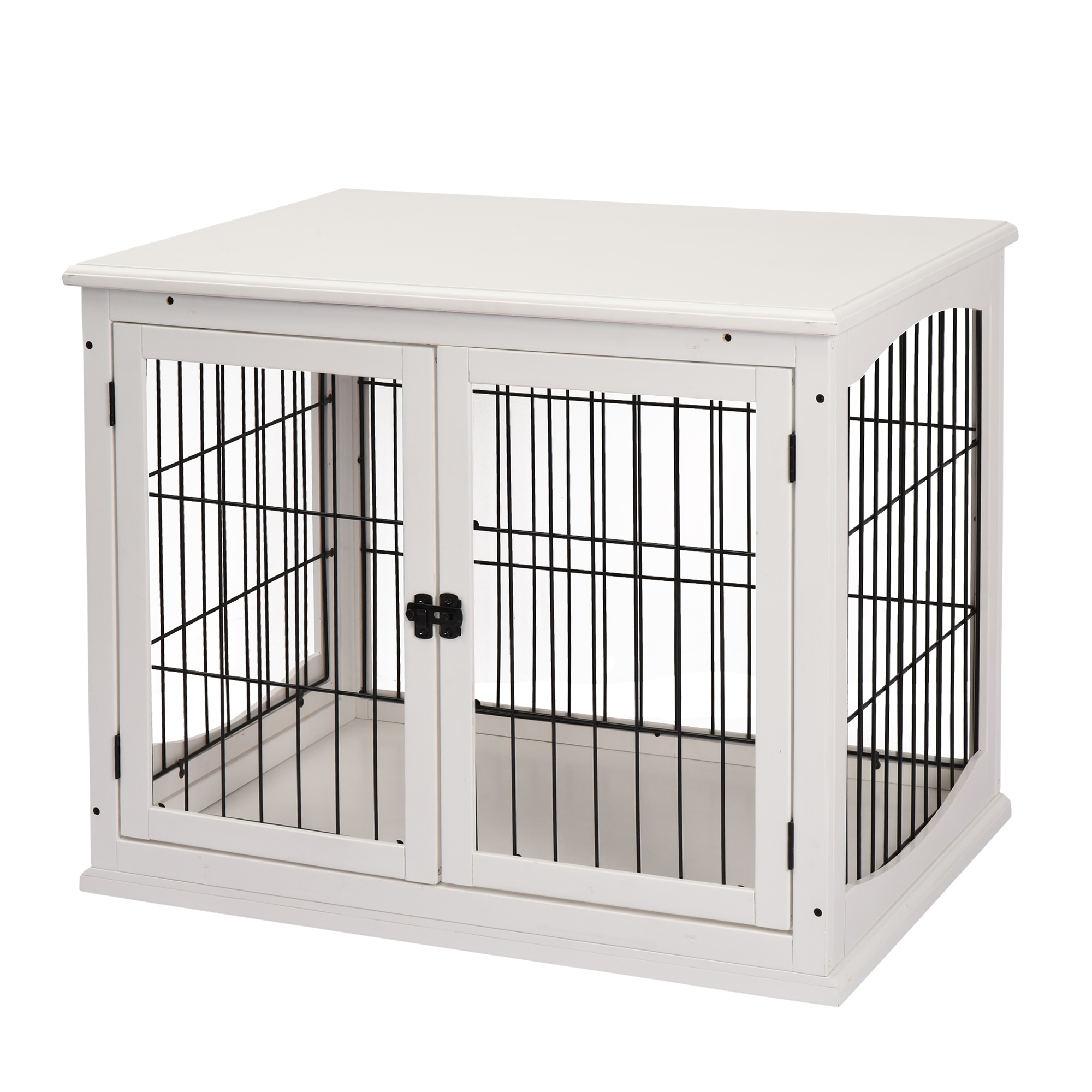 PawHut Casetta per Cani da Interno, Gabbietta per Animali in Legno e Metallo con Doppia Porta, 58.5x81x 66cm, Bianco