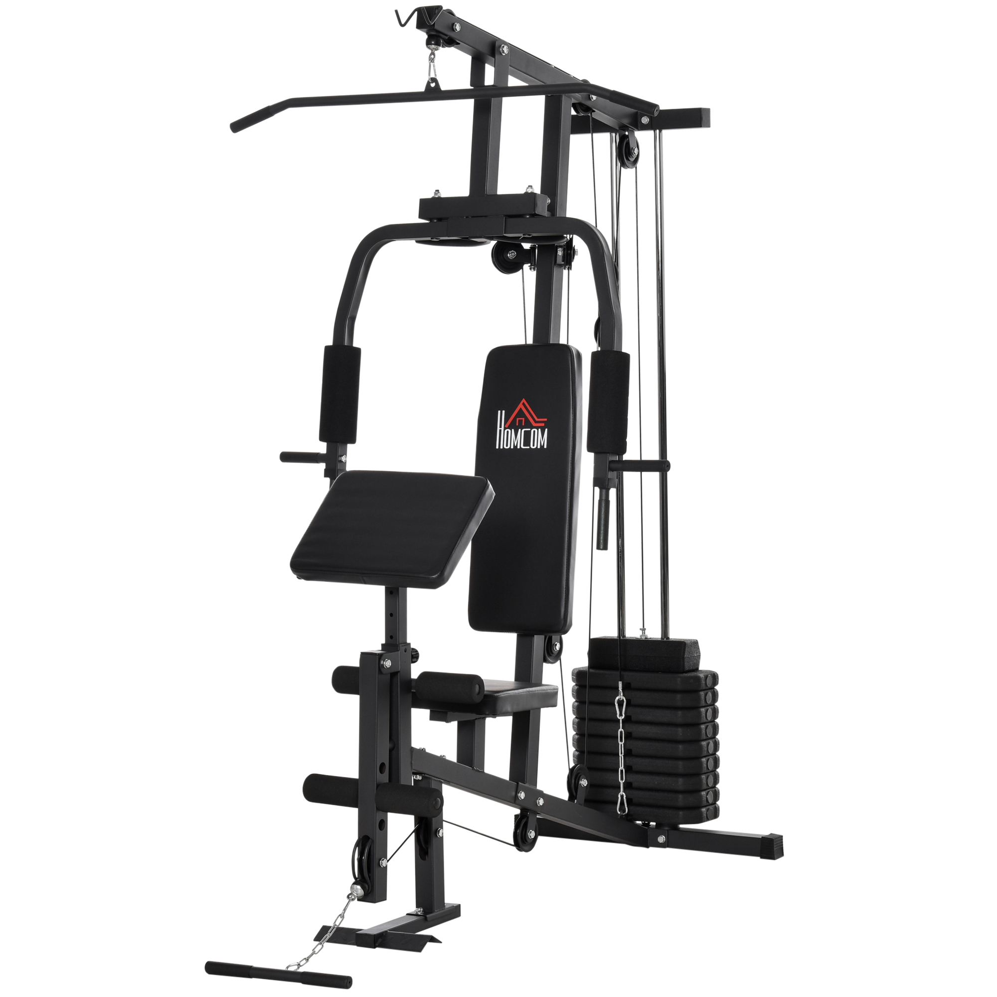 HOMCOM Stazione Fitness per Allenamento a Casa e Professionale, Palestra Multifunzione in Acciaio, 148x108x207cm, Nero