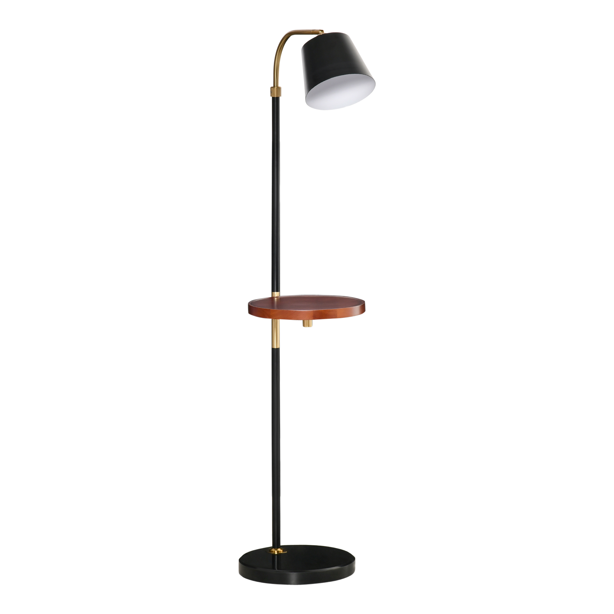 HOMCOM Lampada da Terra con Ripiano da Ф29.5cm, Lampada da Pavimento per Salotto Compatibile con Lampadine E27 da 40W, Metallo Nero e Oro