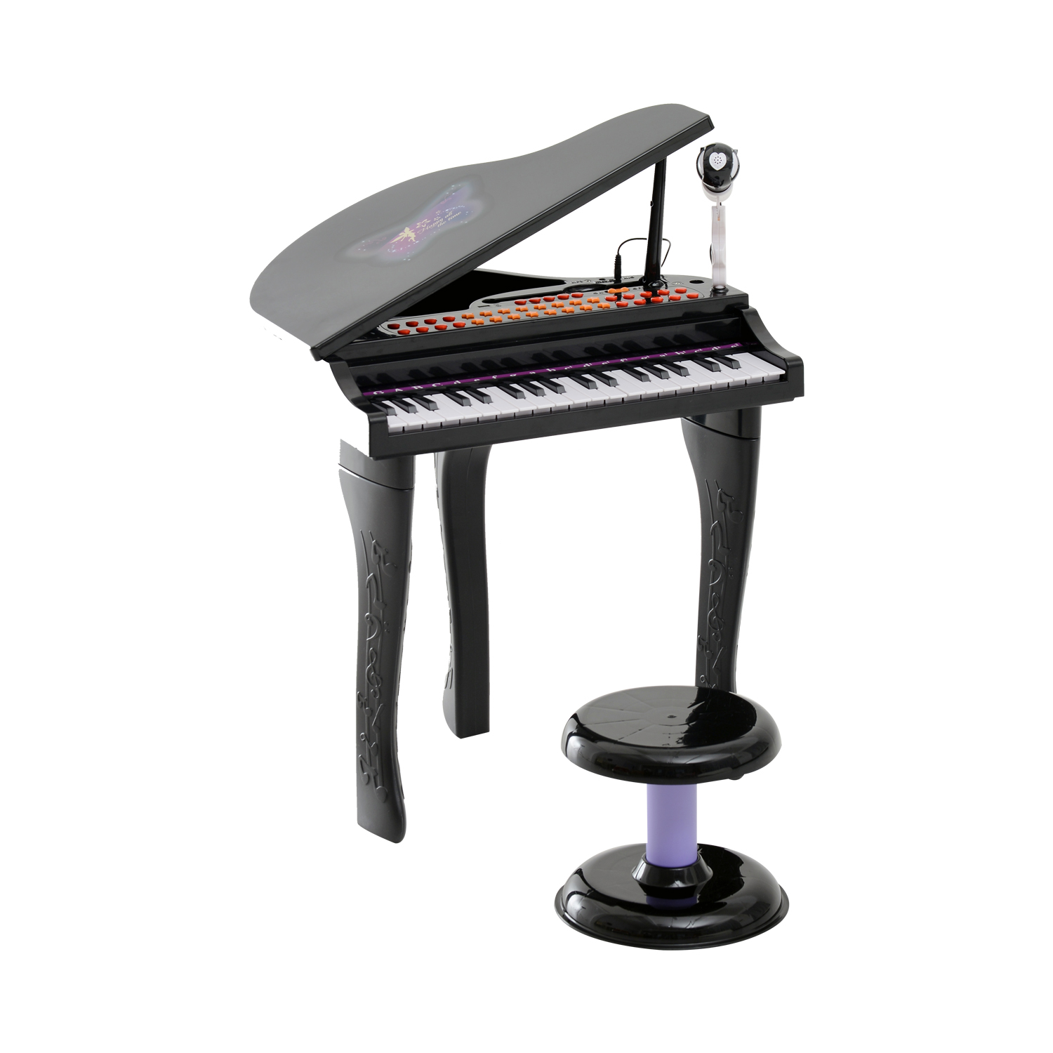 HOMCOM pianoforte giocattolo automatico con sgabello per bambini Nero 48 × 39 × 69cm
