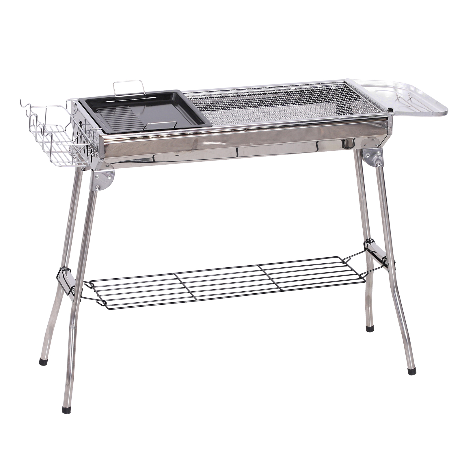 Outsunny Barbecue BBQ a Carbonella Doppia Piastra Laterali, con Gambe Pieghevoli Acciaio 104 x 33 x 70 cm Argento