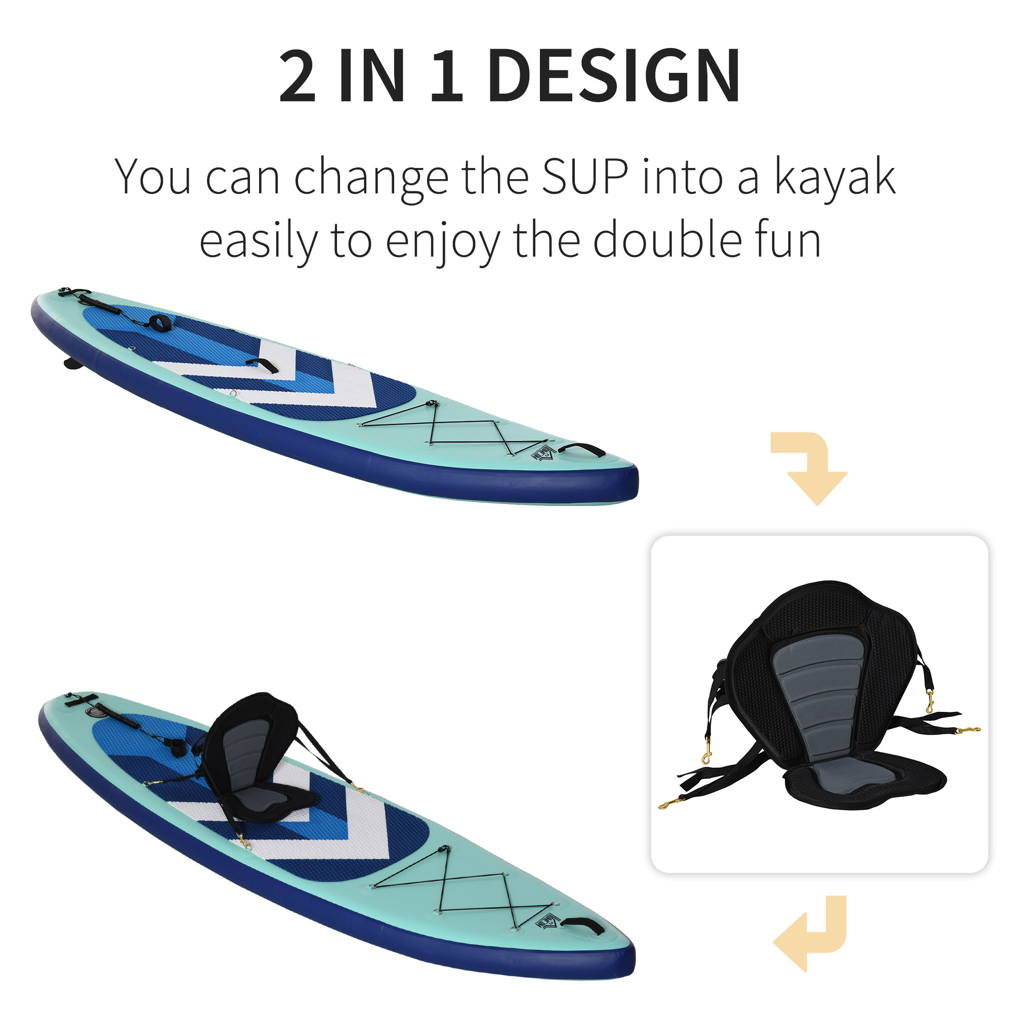 HOMCOM 10.5ft Inflatable Stand Up Paddle Board Kayak Conversion Kit SUP Accessories Carry Bag Non-Slip Deck Adj Paddle Seat Pump Leash Green