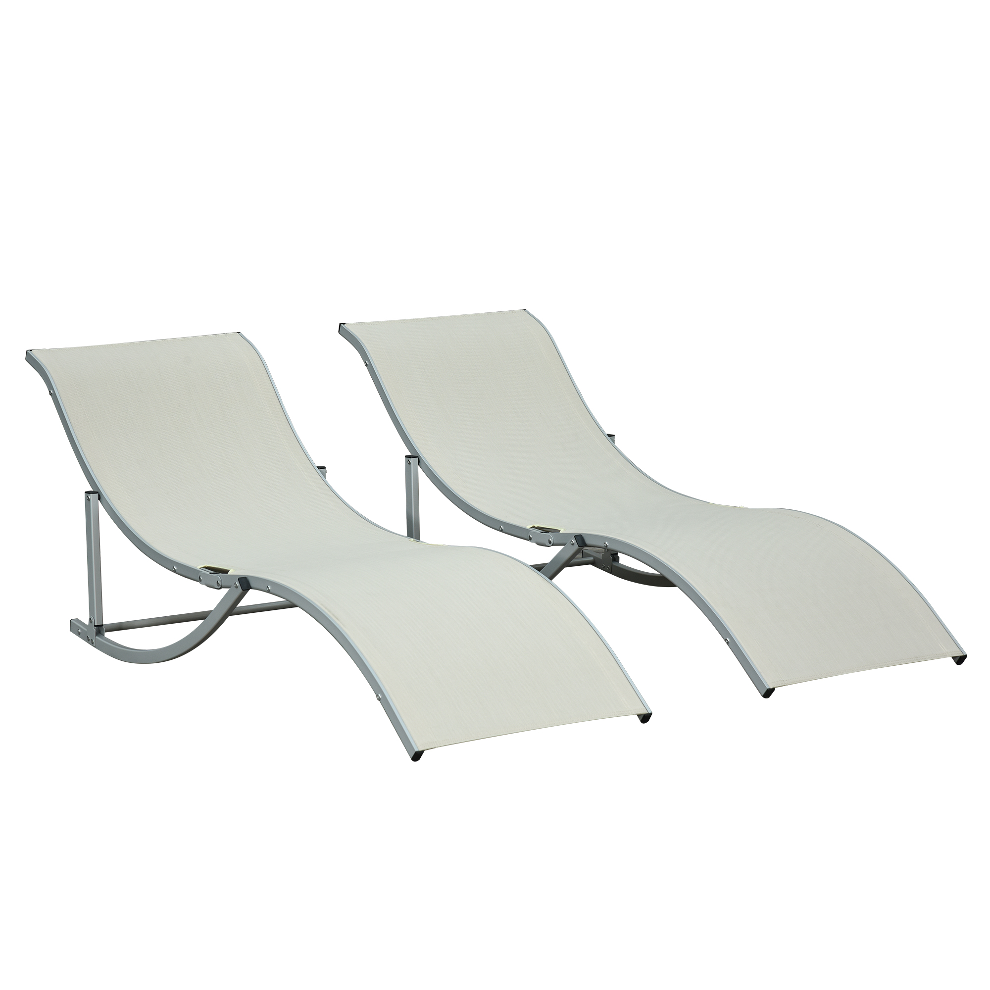 Outsunny Set 2 Sdraio da Giardino Pieghevoli, Lettino Prendisole in Alluminio e texteline, Beige, 61x165x63cm