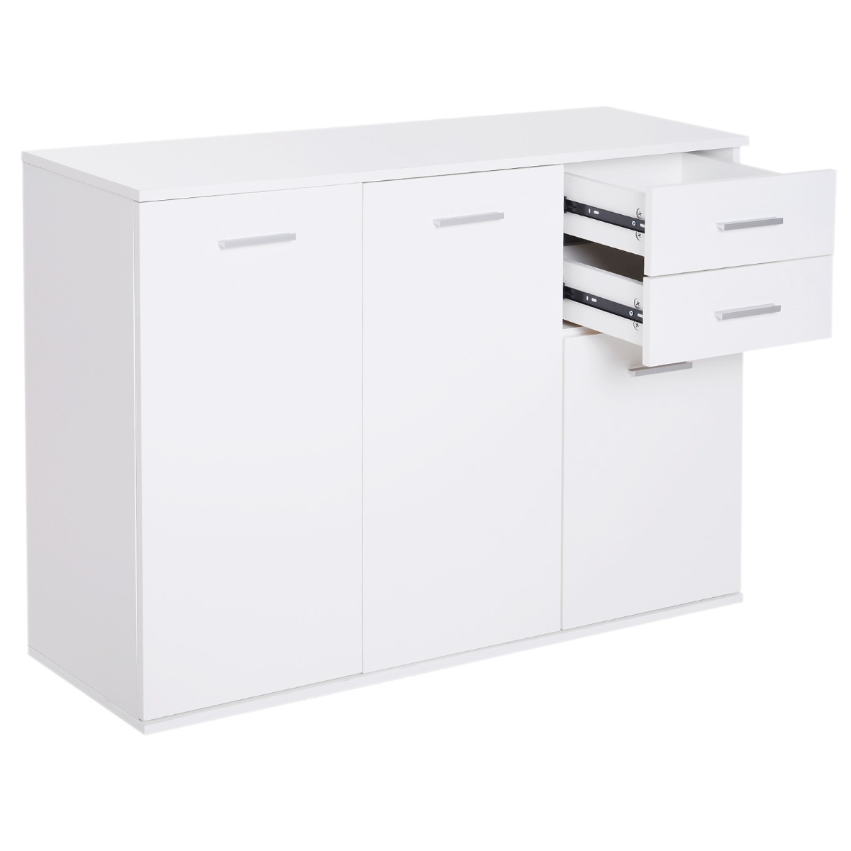 Homcom Armadietto Mobiletto cucina Mobili Soggiorno Mobiletto Multiuso con 3 Ante e 2 Cassetti in Legno Truciolato, Bianco