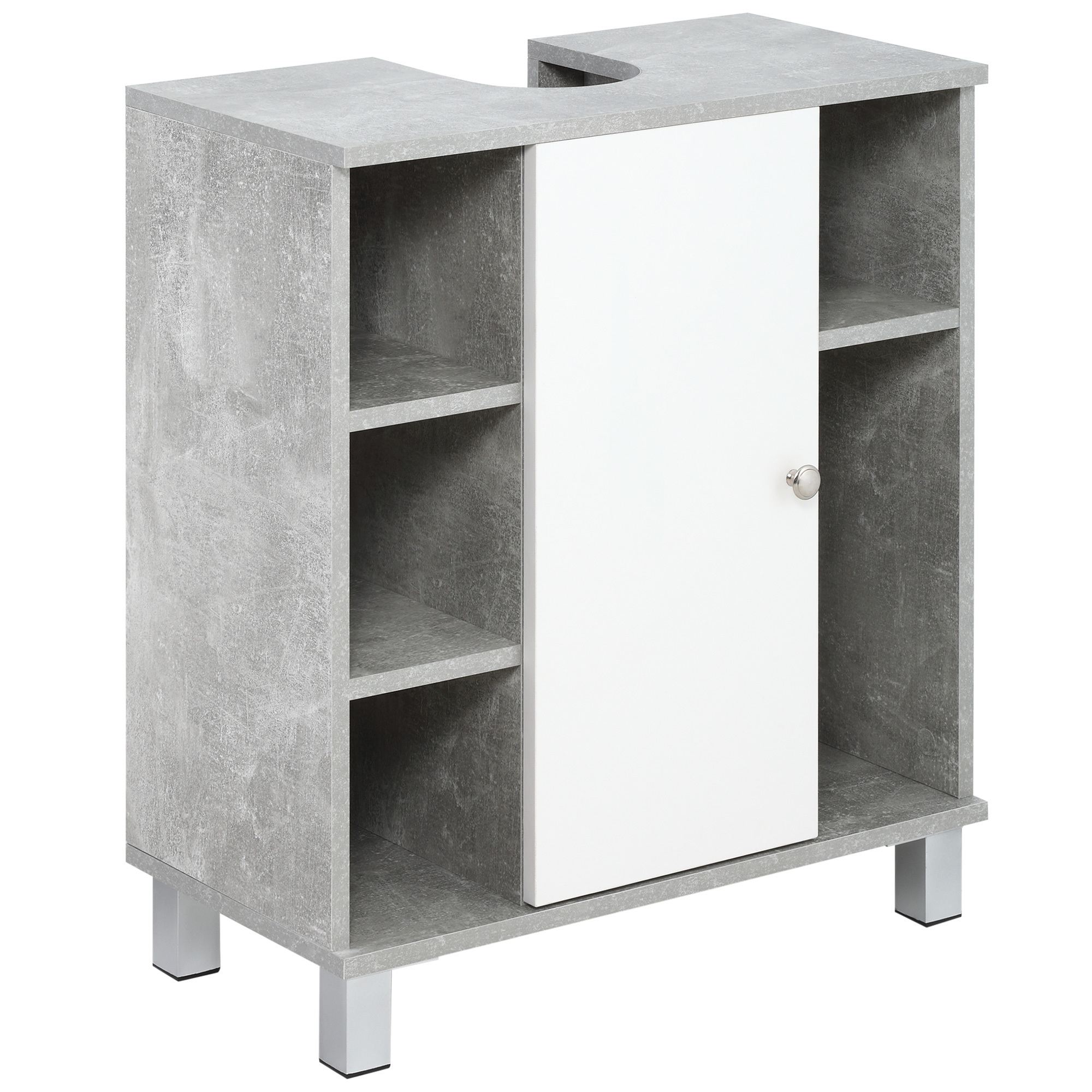 kleankin Mobiletto Sottolavandino con Intaglio a U, Armadietto Sottolavabo con 6 Ripiani in Legno, 60x30x68cm Bianco, Grigio