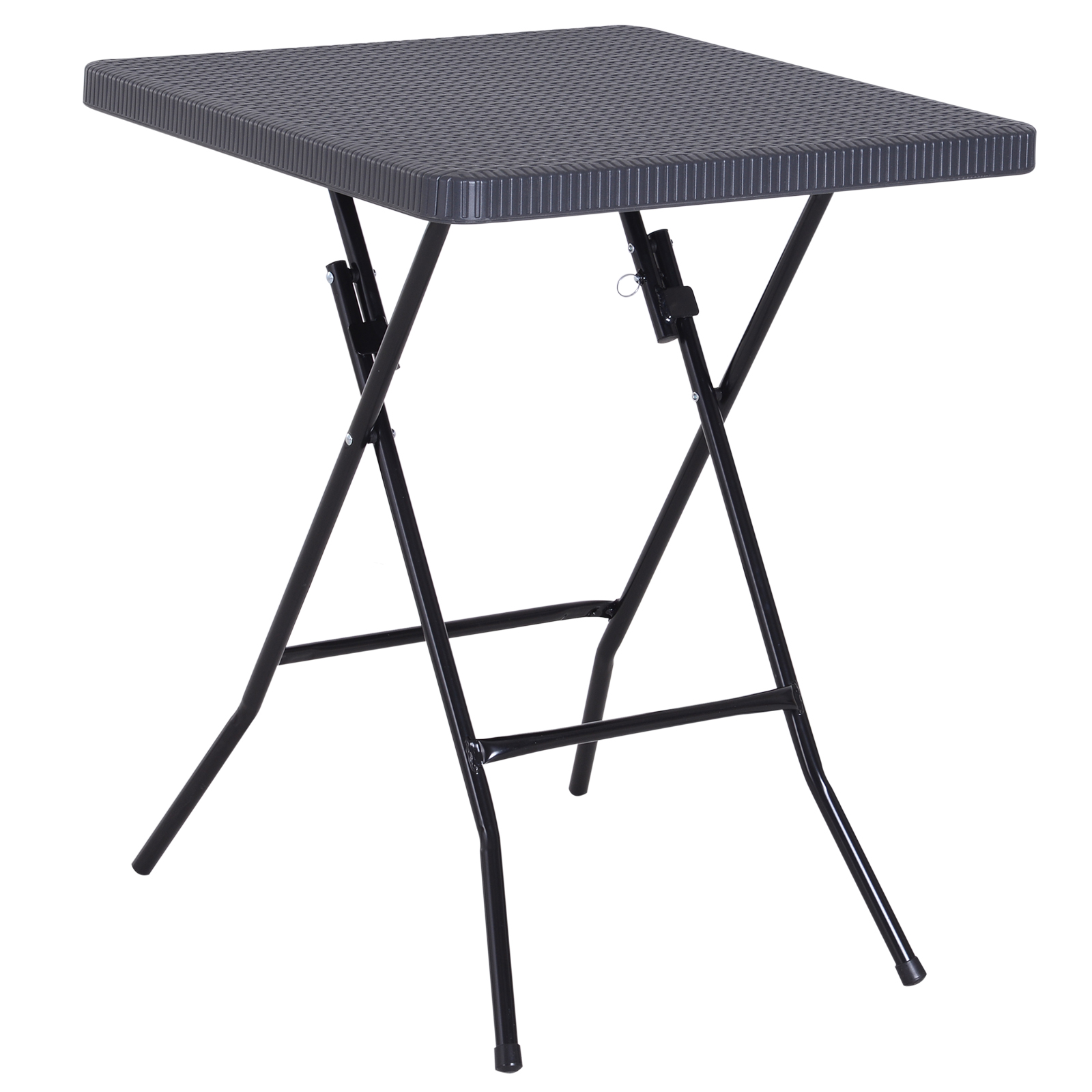 Outsunny Tavolo Pieghevole da Esterno o Campeggio, in Metallo e HDPE Impermeabile, Nero e Marrone Aosom Italy, 60 x 60 x 74 cm