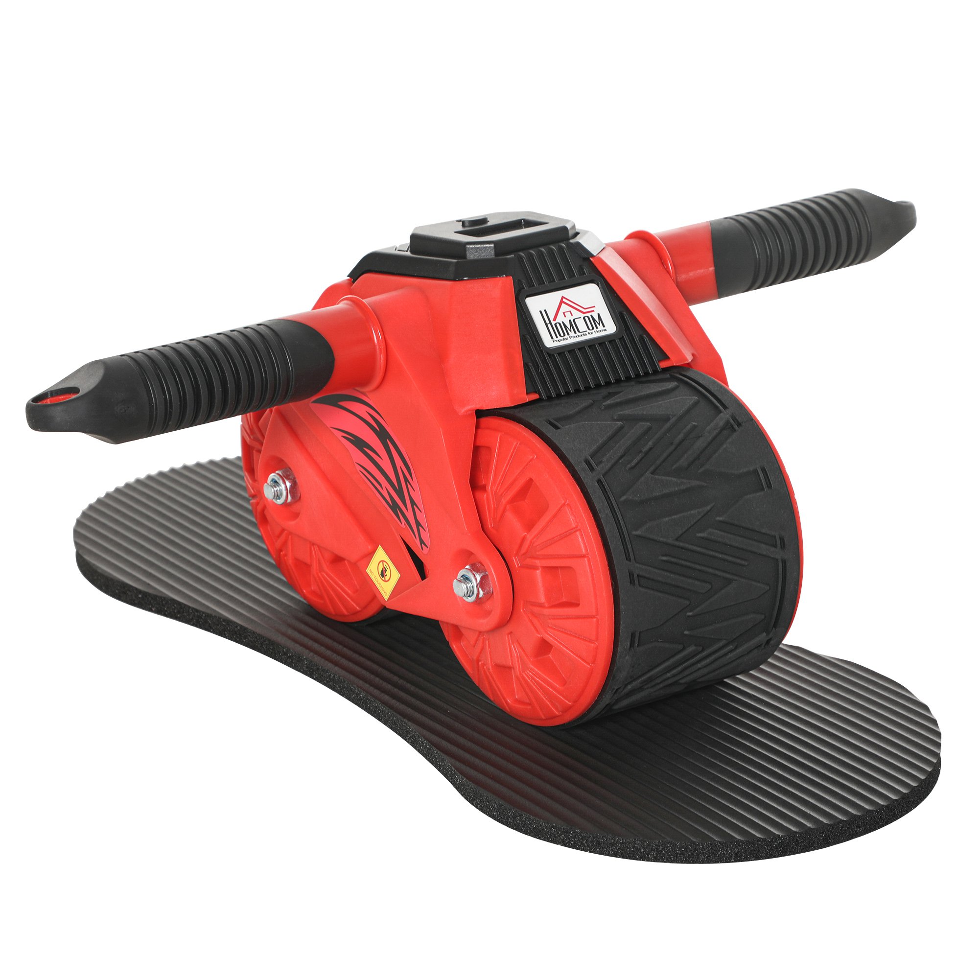 HOMCOM AB Wheel Attrezzo per Allenamento Addominali, Impugnature Antiscivolo e Tappetino per Ginocchia, 40x25x16cm Rosso