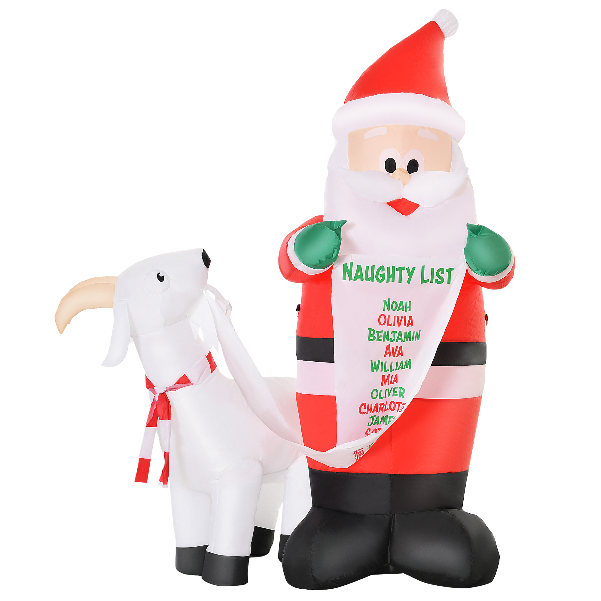 HOMCOM Babbo Natale Gonfiabile con Capretta, Luci LED Integrate, Decorazione Natalizia da Esterno, 135x85x180cm