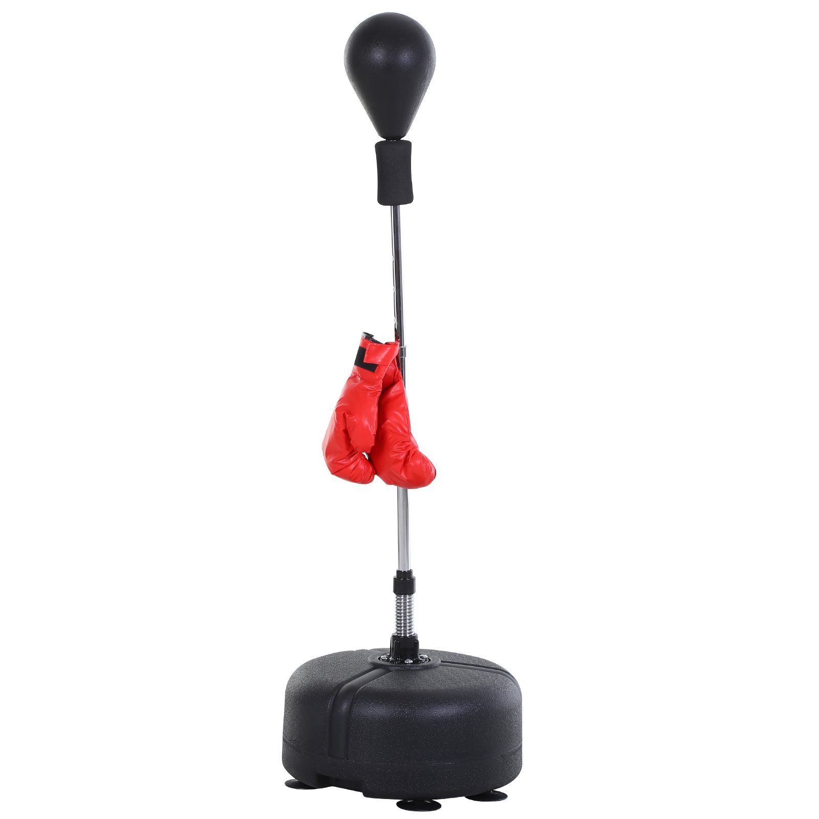HOMCOM Punching Ball per Adulti (Diametro 48cmx136-154cm), Sacco Boxe da Terra con 4 Ventose, Guantoni Inclusi, Rosso e Nero