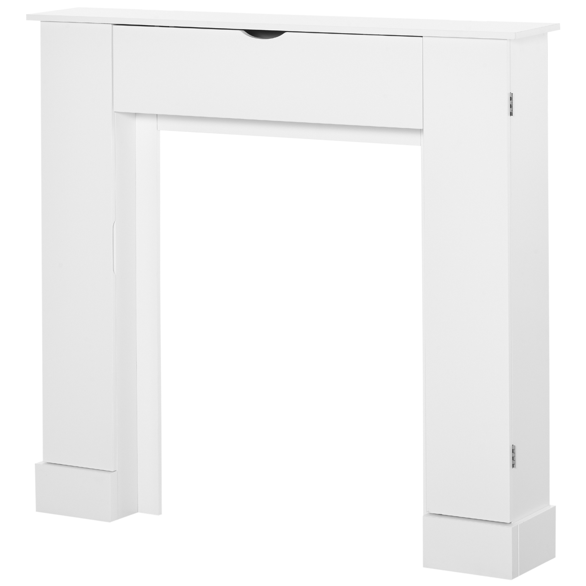 HOMCOM Copricamino in Legno MDF con Armadietti, Cornice per Camino Decorativa 107x18x100cm, Bianco