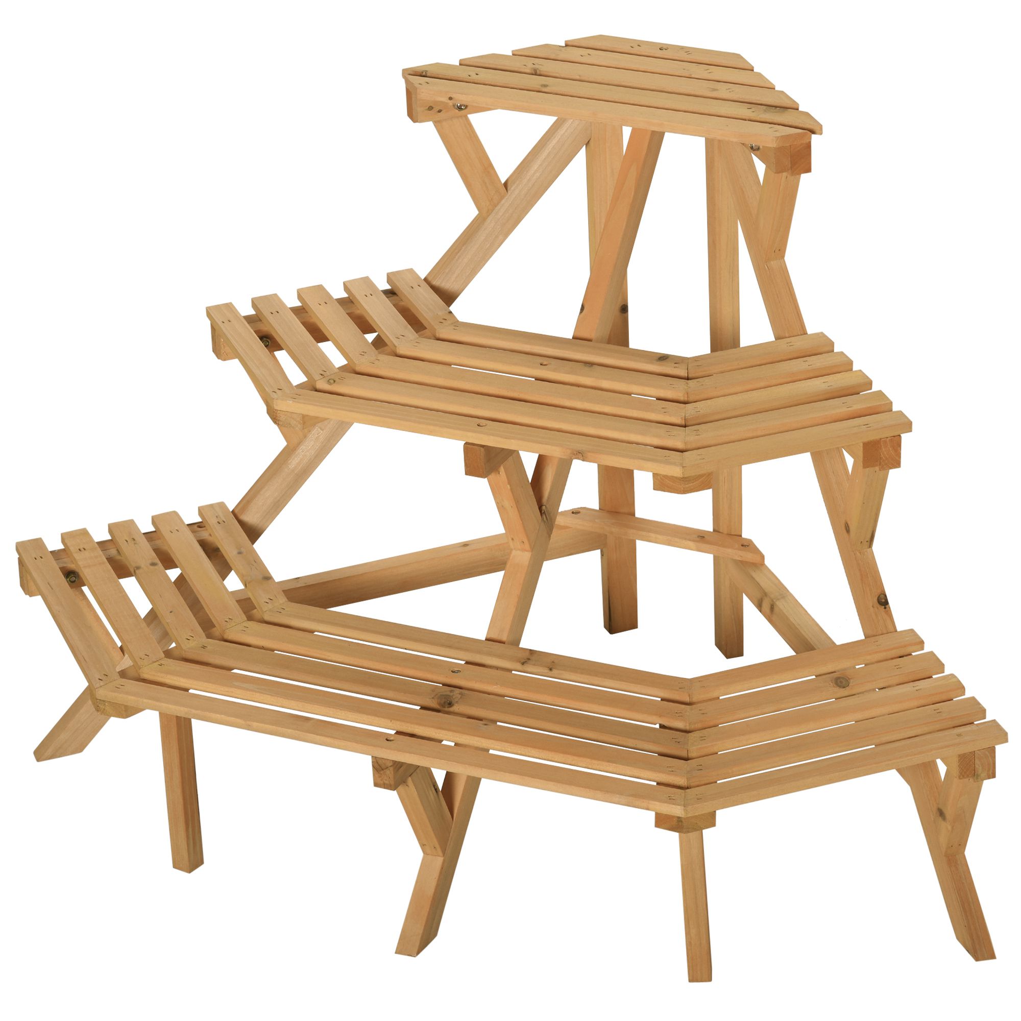 Outsunny Scaletta Portavasi in Legno Angolare con 3 Mensole, Portapiante per Arredamento da Giardino e Casa, 96x64x61cm