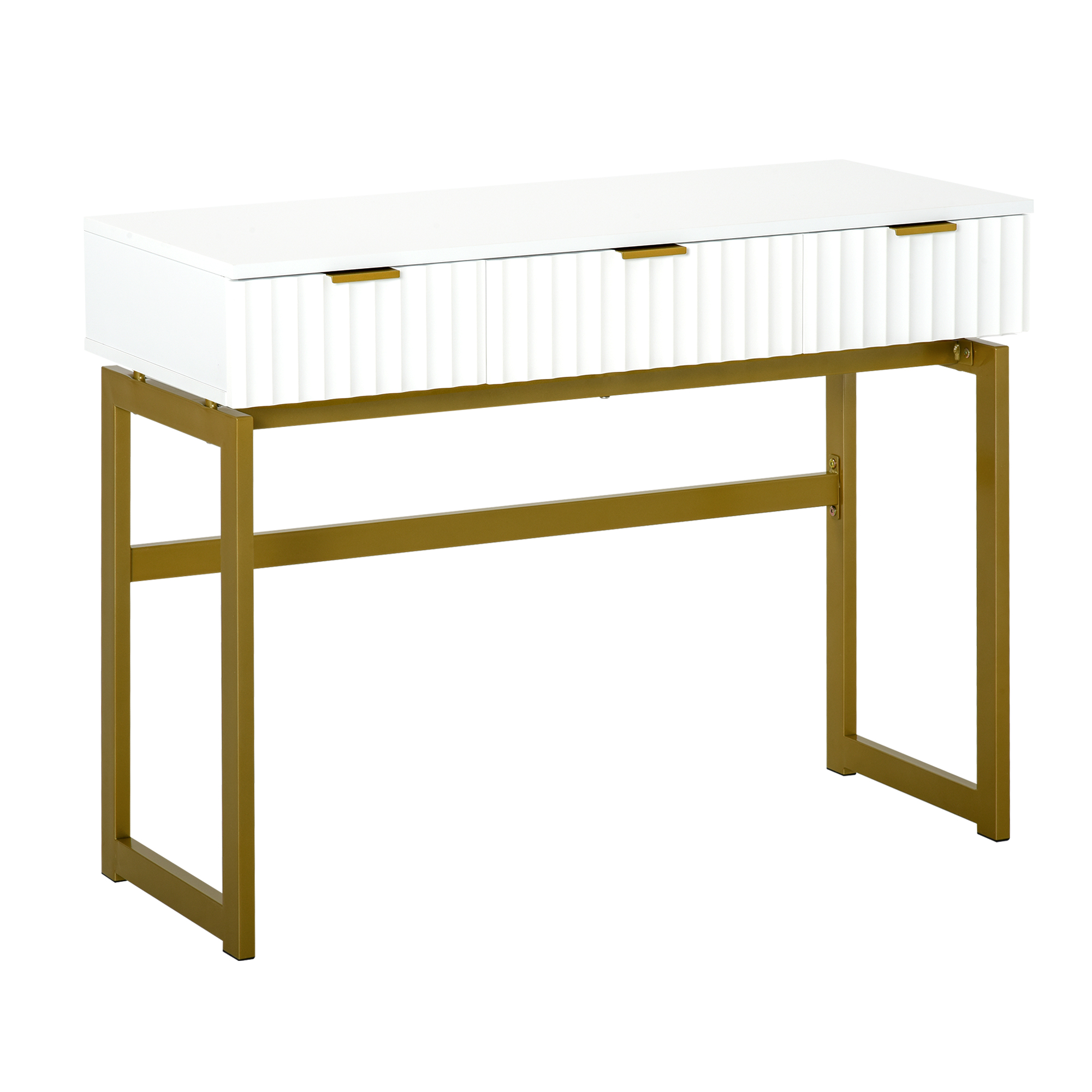 HOMCOM Toletta da Camera in MDF e Metallo, Tavolo per Trucco con 3 Cassetti 100x40x76cm Bianco e Oro