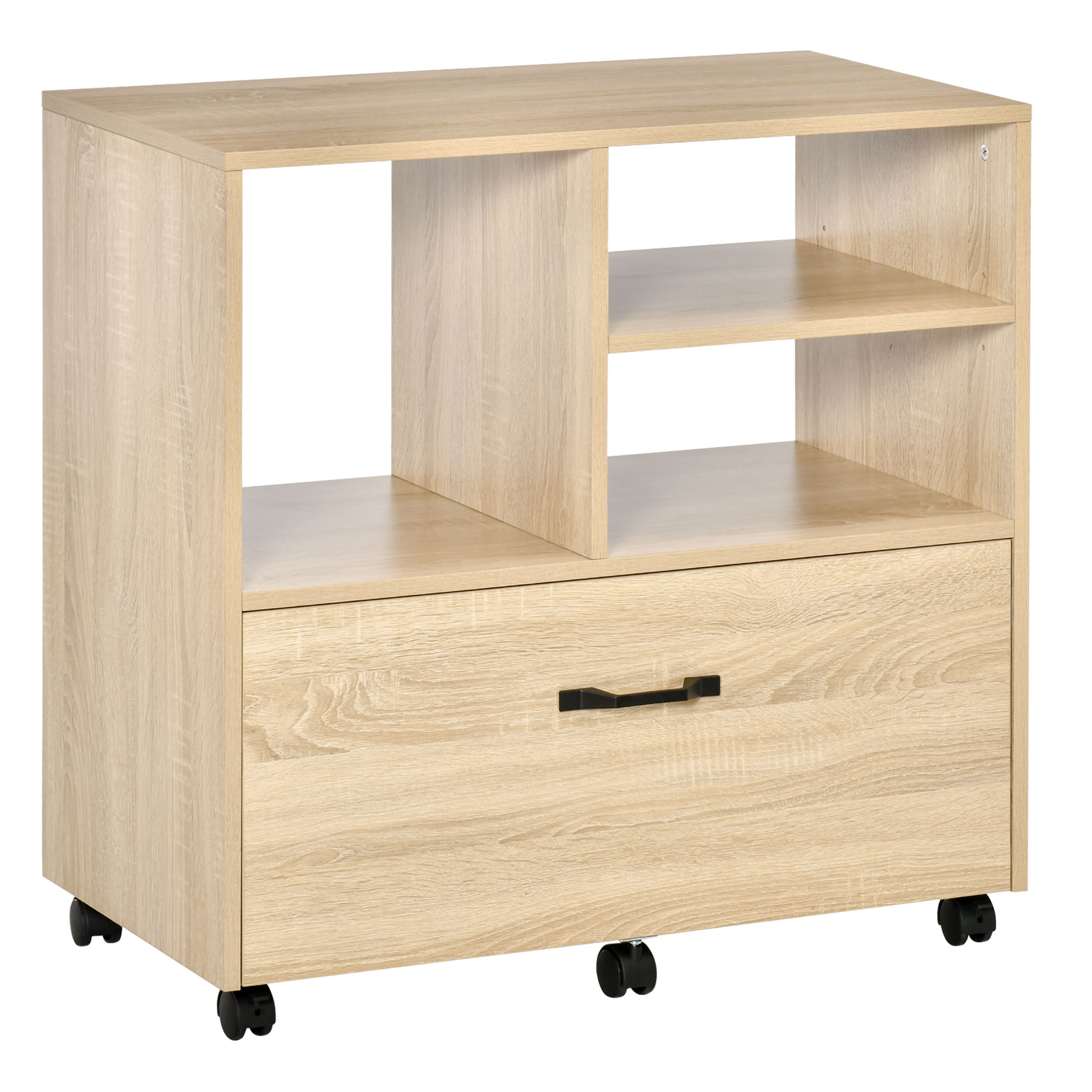 Vinsetto Mobile Multiuso per Ufficio in Legno, Mobile Porta Stampante con 5 Ruote, Cassetto e Ripiano Regolabile, 77x40x73cm, Legno